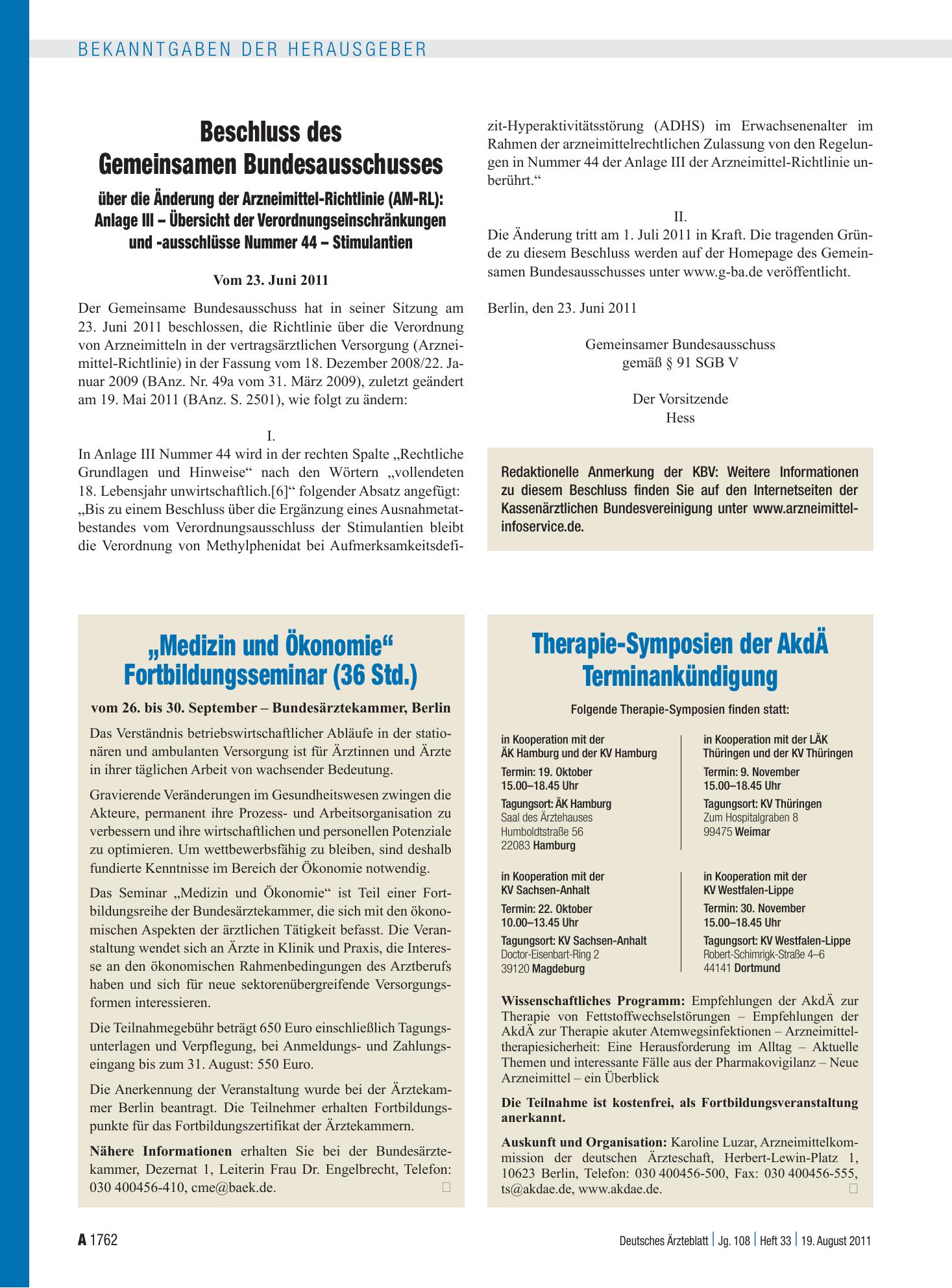Vorschauseite 1: „Medizin und Ökonomie“ Fortbildungsseminar (36 Std.) – Deutsches Ärzteblatt