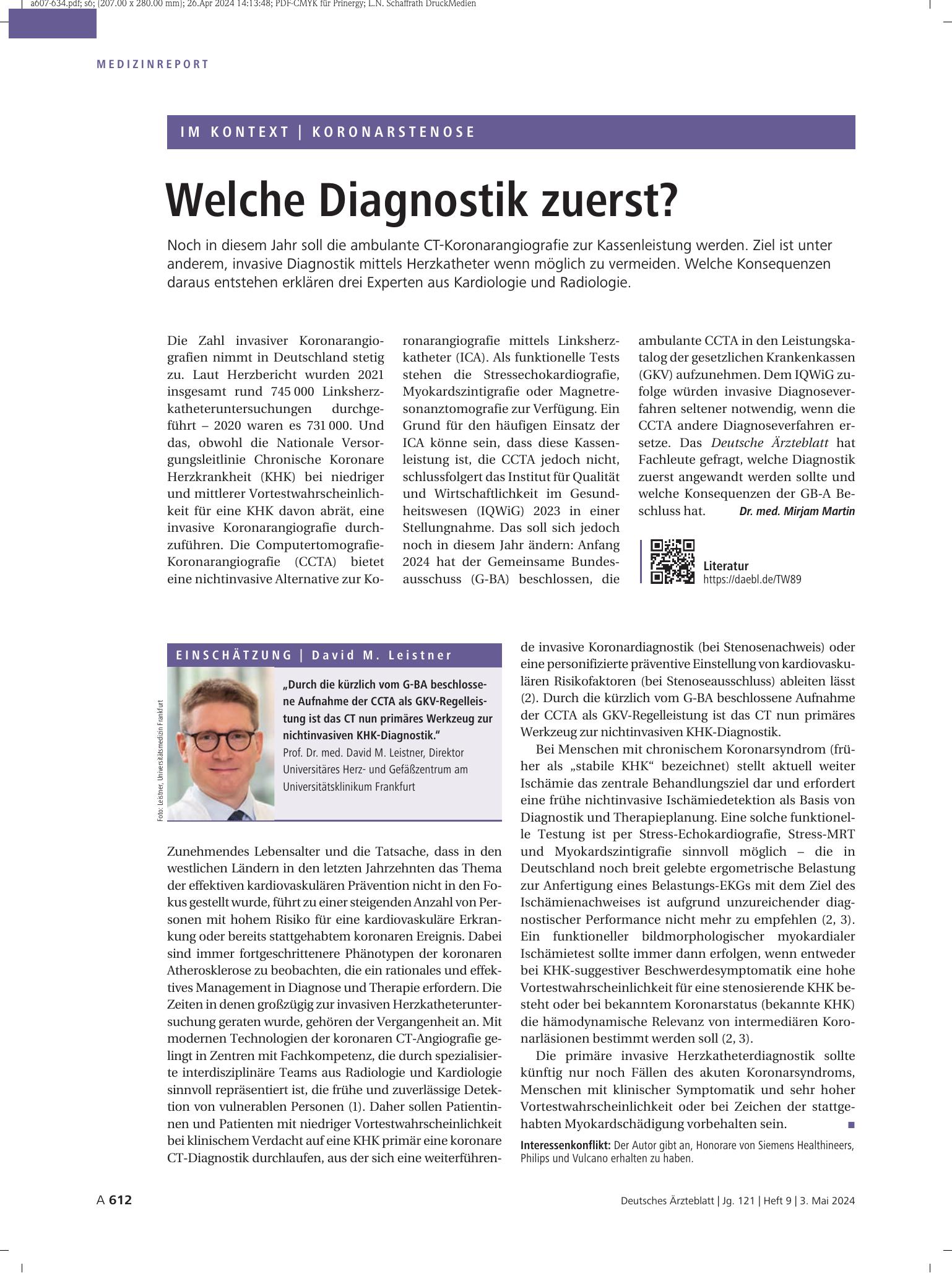 Vorschauseite 1: Koronarstenose: Welche Diagnostik zuerst? – Deutsches Ärzteblatt