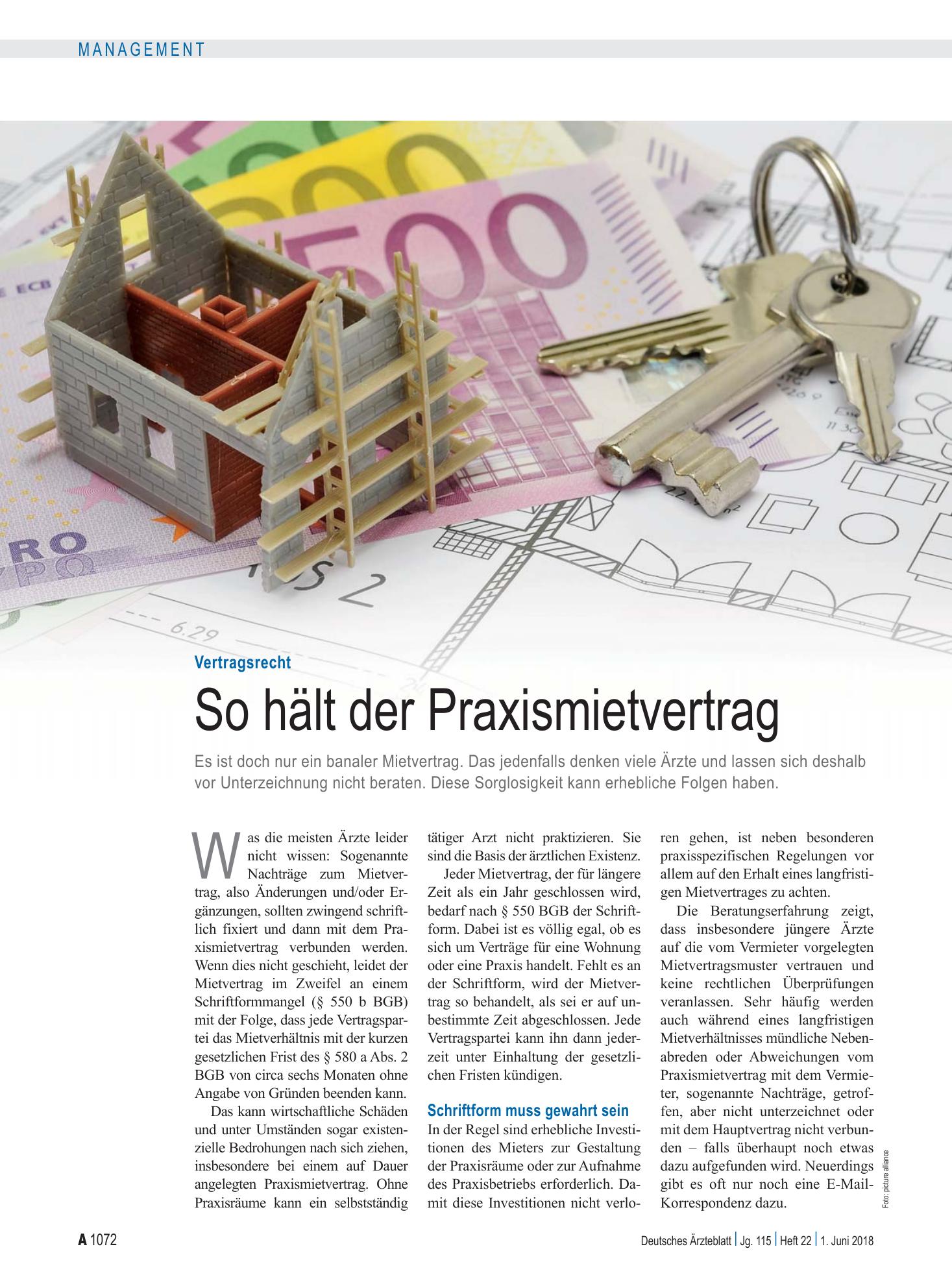 Vorschauseite 1: Vertragsrecht: So hält der Praxismietvertrag – Deutsches Ärzteblatt