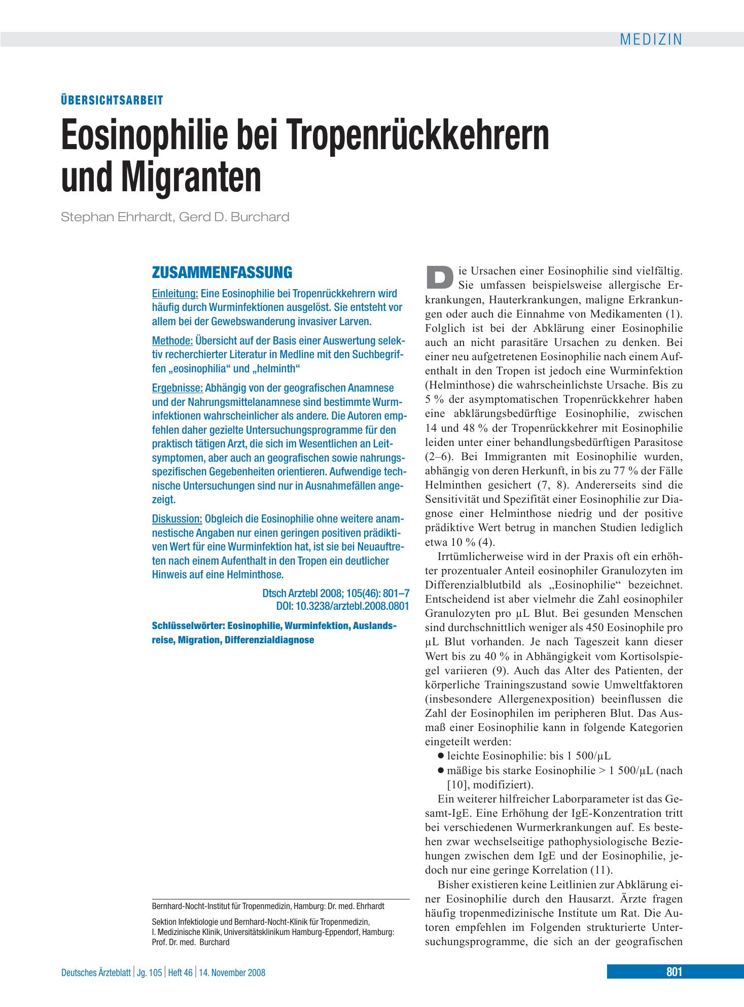 Vorschauseite 1: Eosinophilie bei Tropenrückkehrern und Migranten – Deutsches Ärzteblatt
