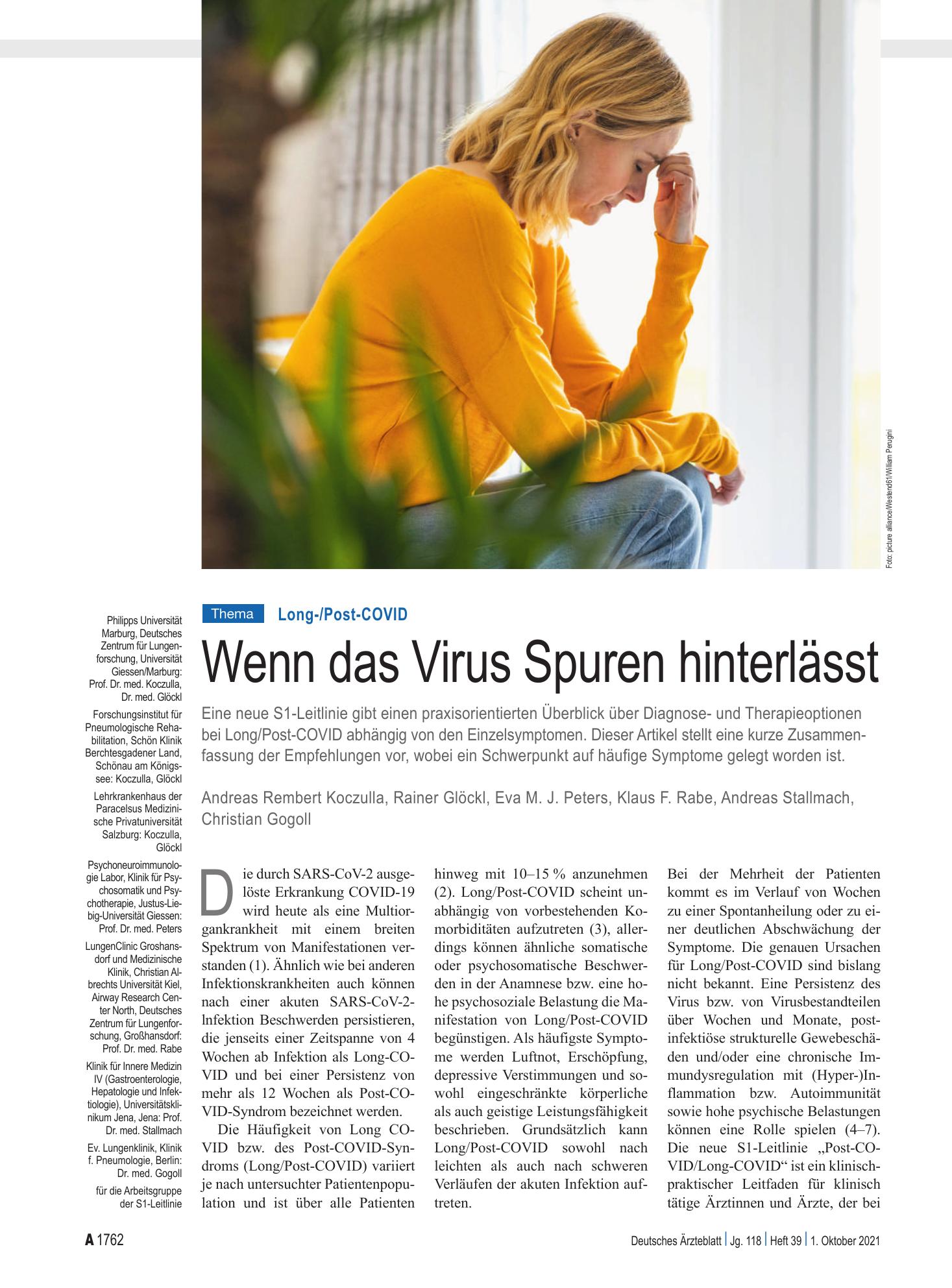 Vorschauseite 1: Long-/Post-COVID: Wenn das Virus Spuren hinterlässt – Deutsches Ärzteblatt