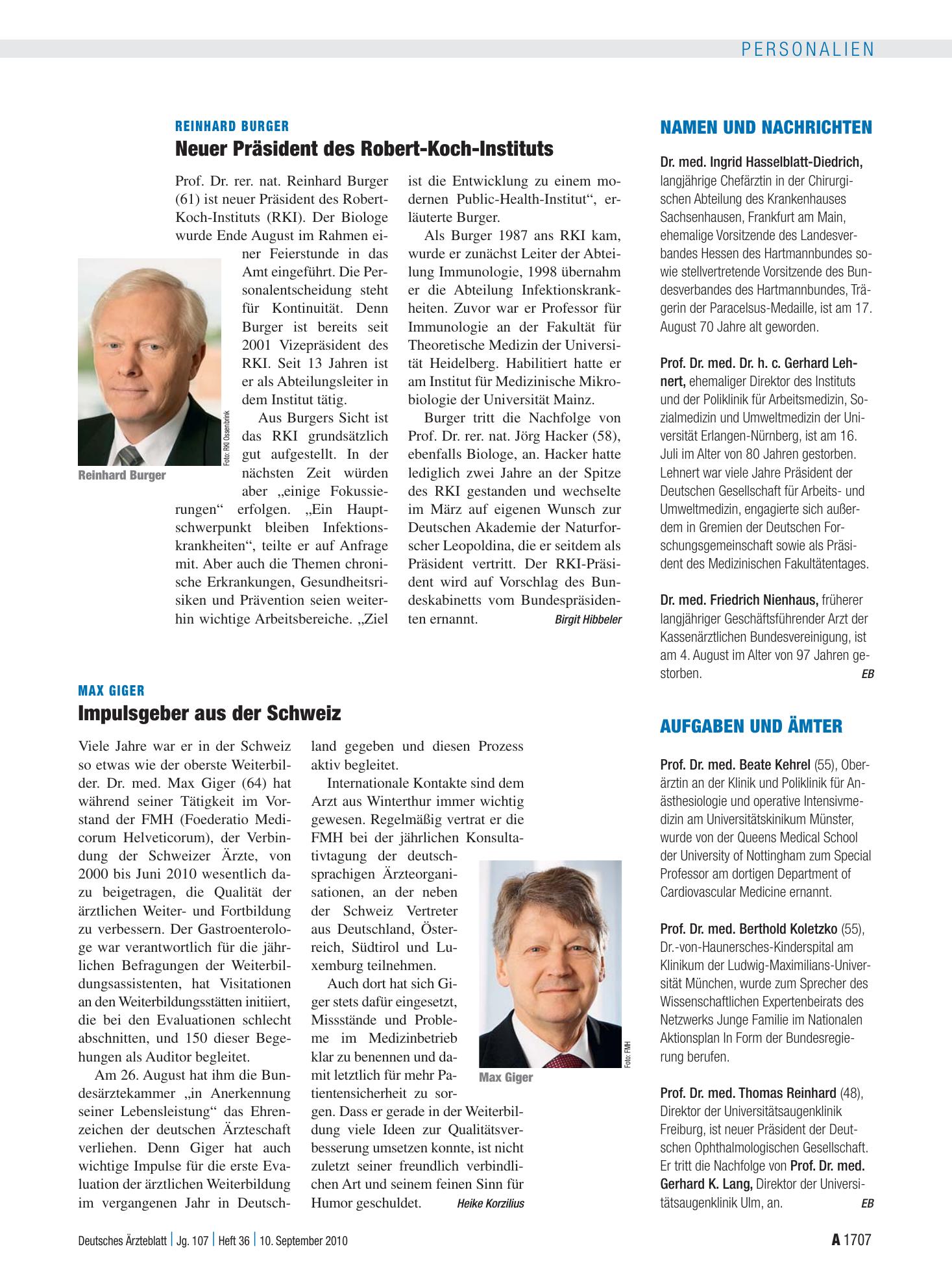 Vorschauseite 1: Aufgaben und Ämter – Deutsches Ärzteblatt