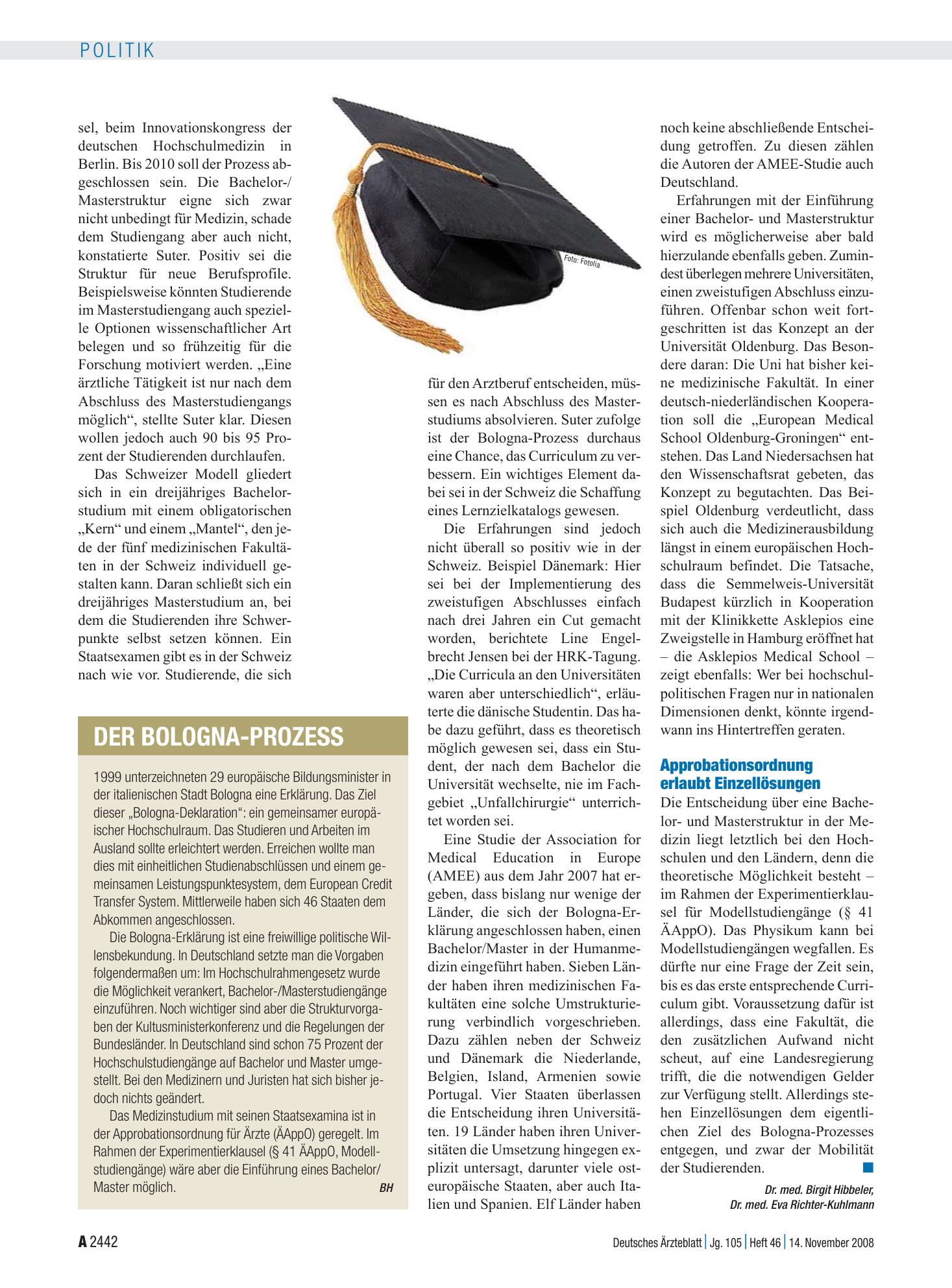 Vorschauseite 1: Der Bologna-Prozess – Deutsches Ärzteblatt