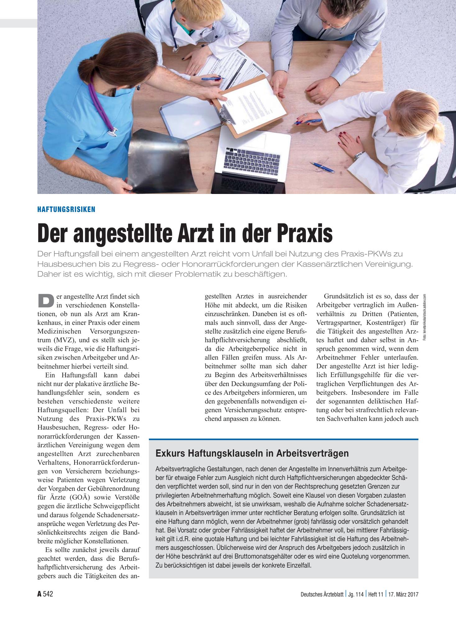 Vorschauseite 1: Haftungsrisiken: Der angestellte Arzt in der Praxis – Deutsches Ärzteblatt