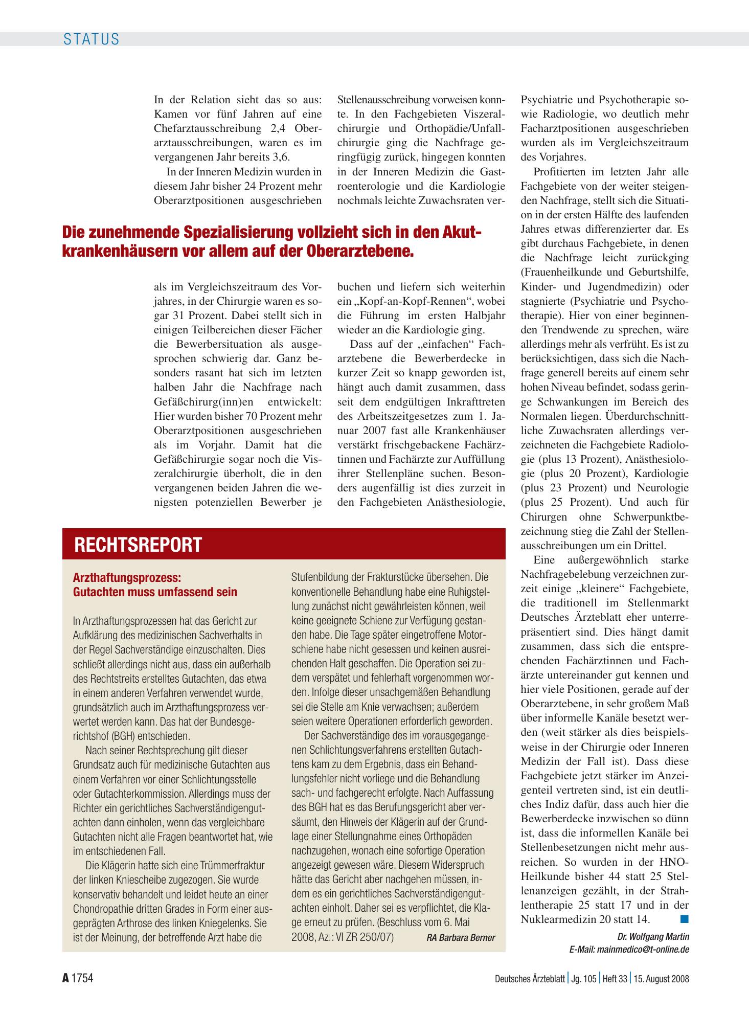 Vorschauseite 1: Arzthaftungsprozess: Gutachten muss umfassend sein – Deutsches Ärzteblatt