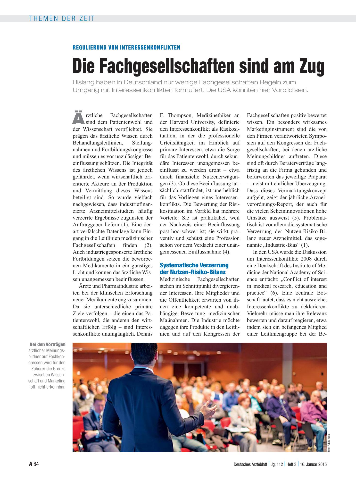 Vorschauseite 1: Regulierung von Interessenkonflikten: Die Fachgesellschaften sind am Zug – Deutsches Ärzteblatt