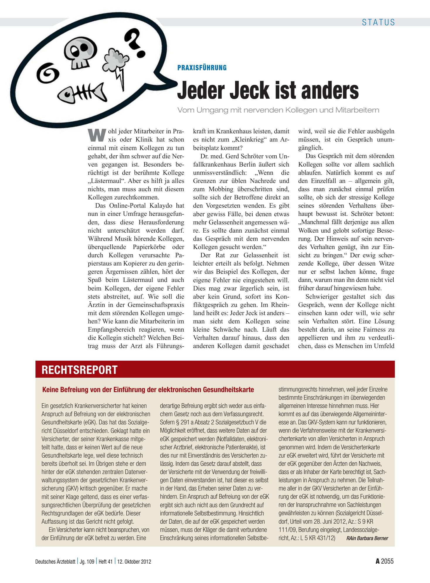Vorschauseite 1: Praxisführung: Jeder Jeck ist anders – Deutsches Ärzteblatt