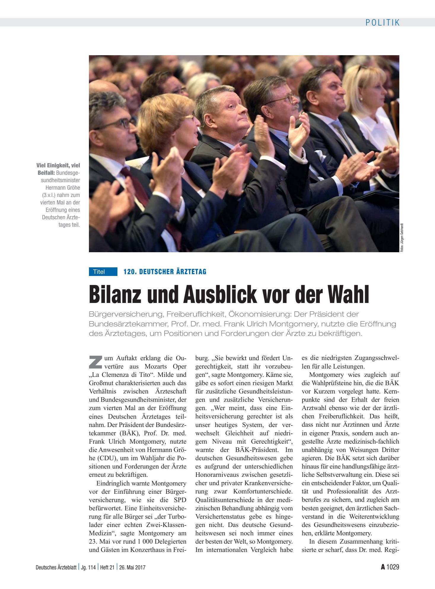 Vorschauseite 1: 120. Deutscher Ärztetag: Bilanz und Ausblick vor der Wahl – Deutsches Ärzteblatt