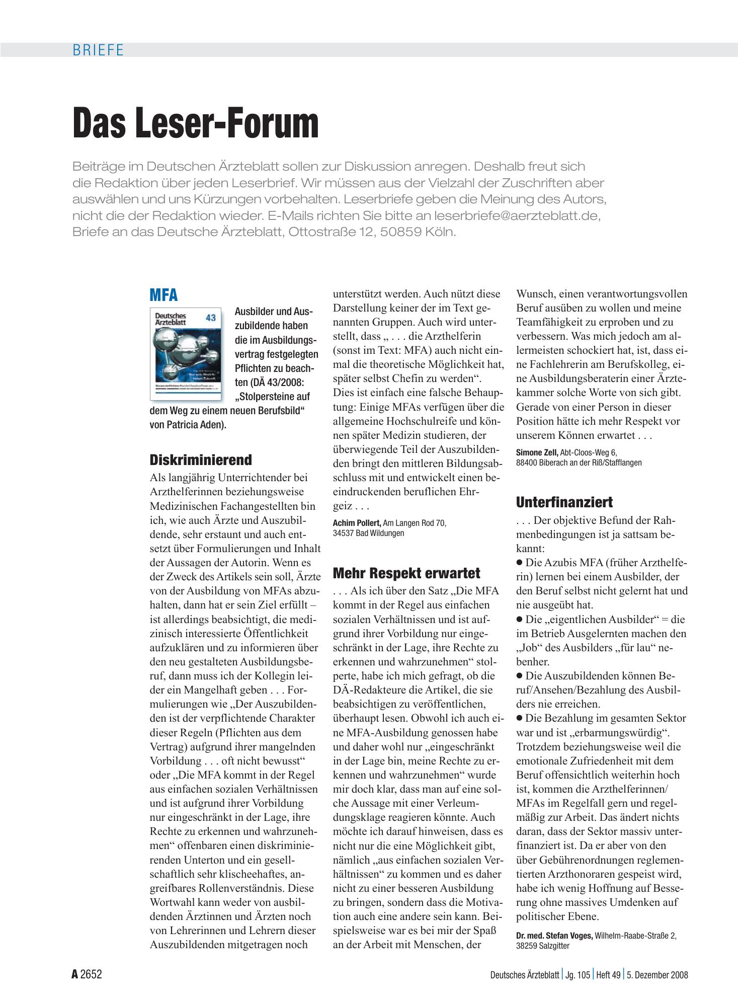 Vorschauseite 1: MFA: Diskriminierend – Deutsches Ärzteblatt