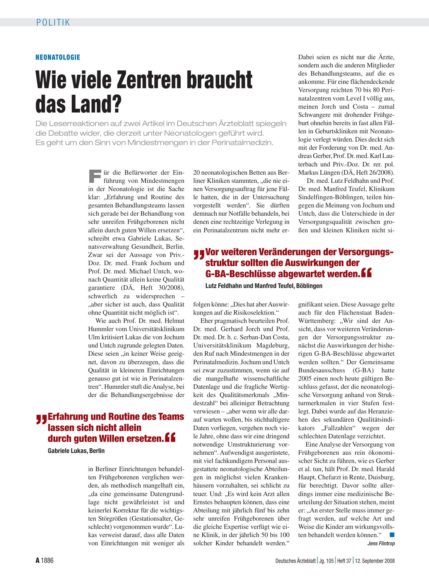Vorschauseite 1: Neonatologie: Wie viele Zentren braucht das Land? – Deutsches Ärzteblatt
