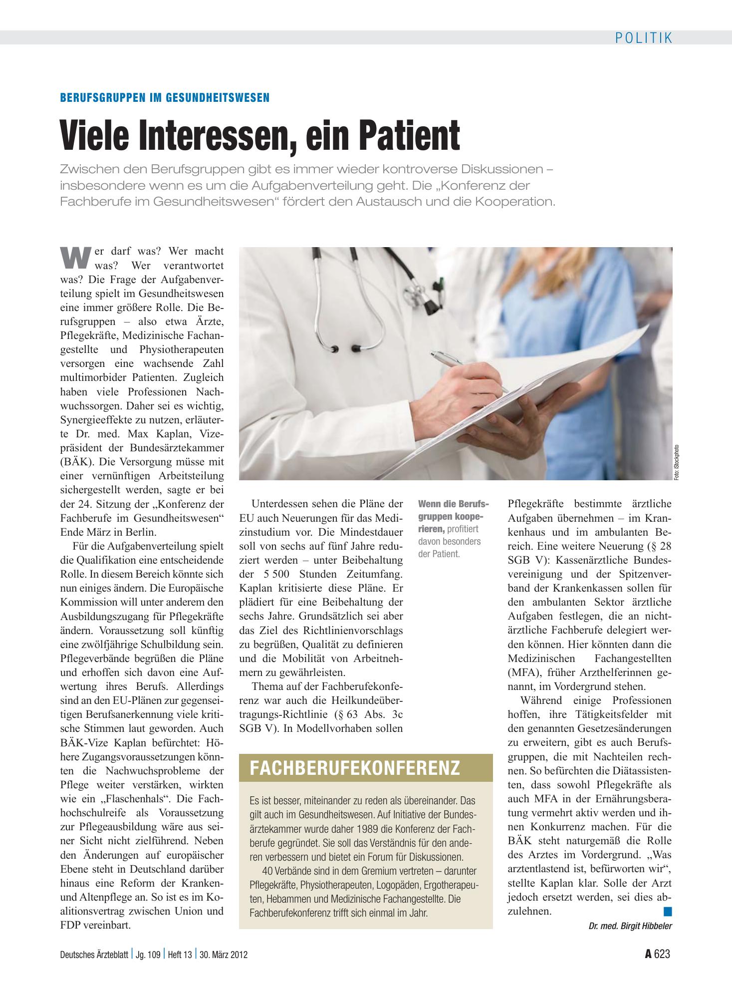 Vorschauseite 1: Berufsgruppen im Gesundheitswesen: Viele Interessen, ein Patient – Deutsches Ärzteblatt