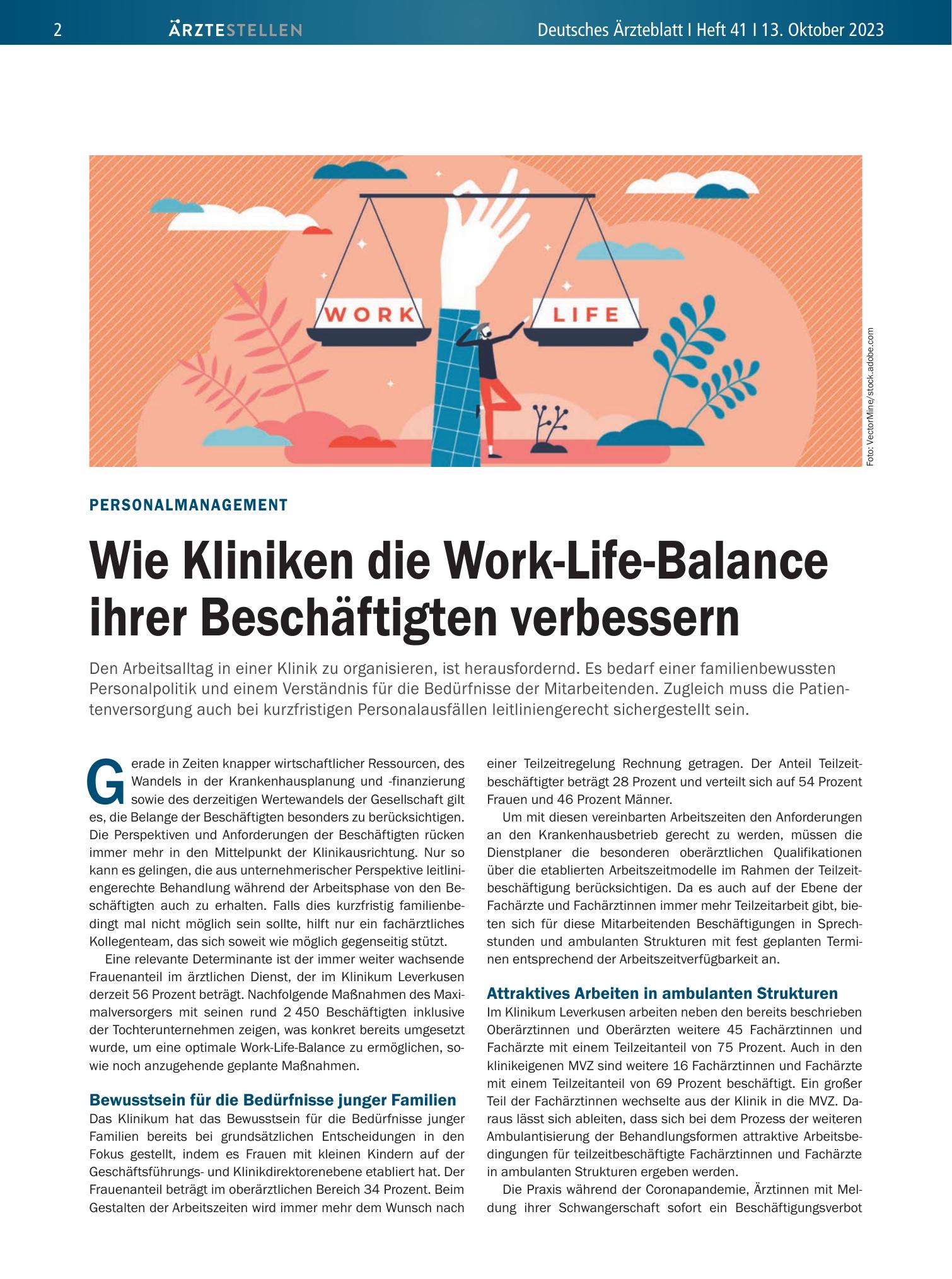 Vorschauseite 1: Personalmanagement: Wie Kliniken die Work-Life-Balance ihrer Beschäftigten verbessern – Deutsches Ärzteblatt