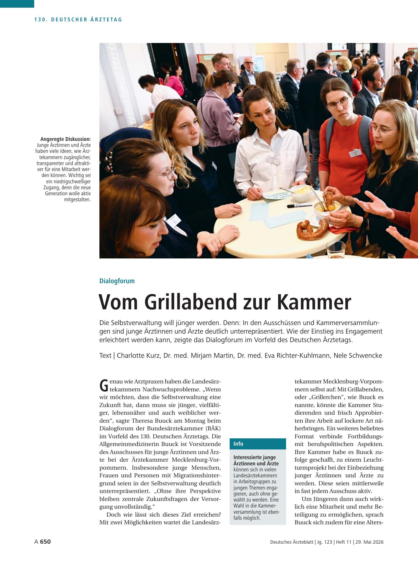Vorschauseite 1: Dialogforum: Vom Grillabend zur Kammer – Deutsches Ärzteblatt