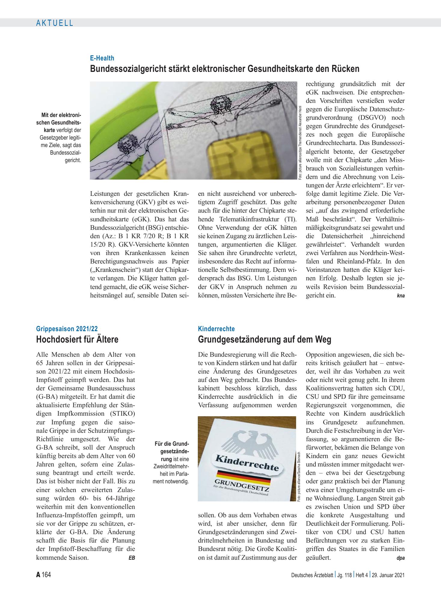 Vorschauseite 1: Kinderrechte: Grundgesetzänderung auf dem Weg – Deutsches Ärzteblatt