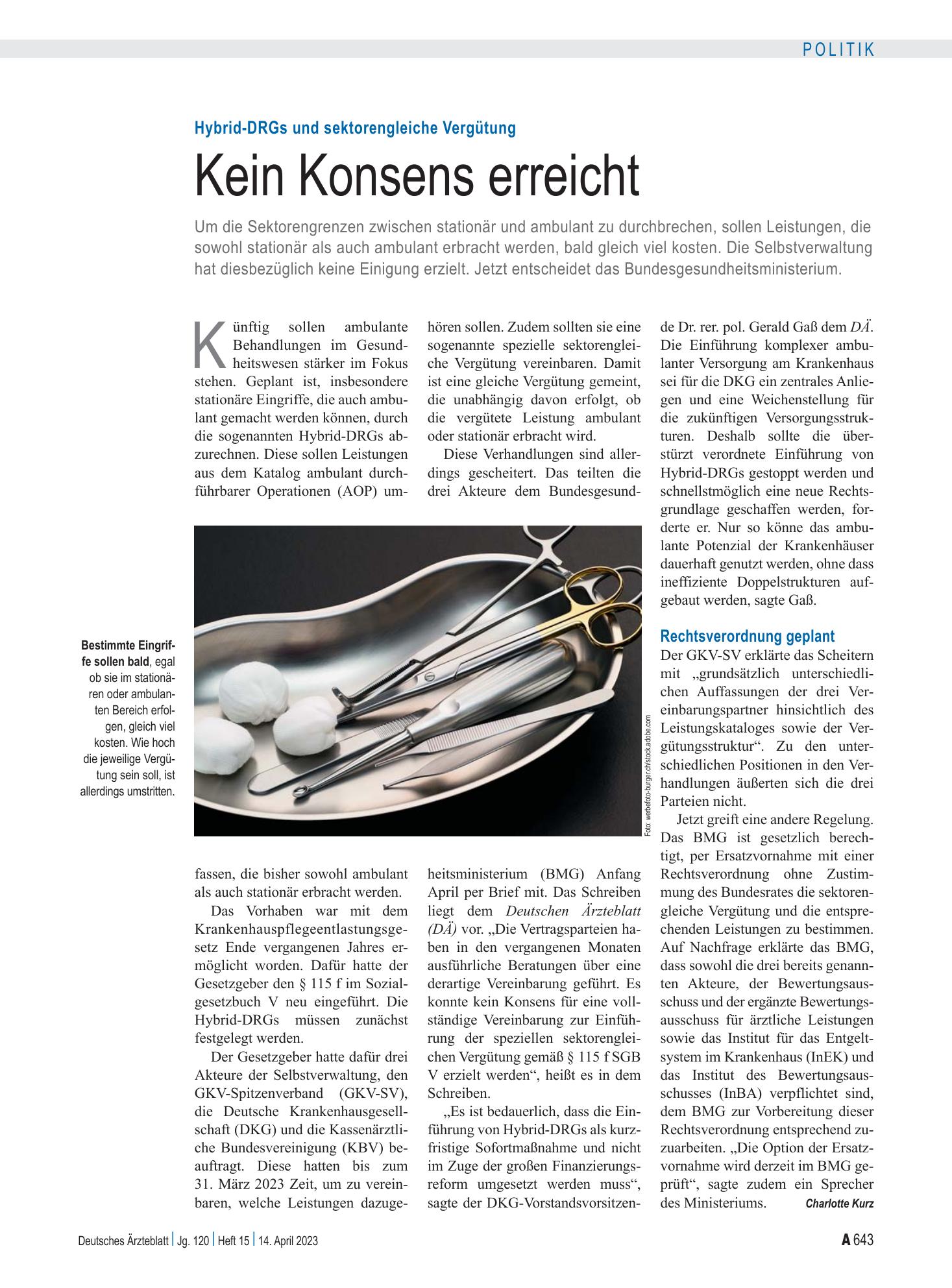 Vorschauseite 1: Hybrid-DRGs und sektorengleiche Vergütung: Kein Konsens erreicht – Deutsches Ärzteblatt
