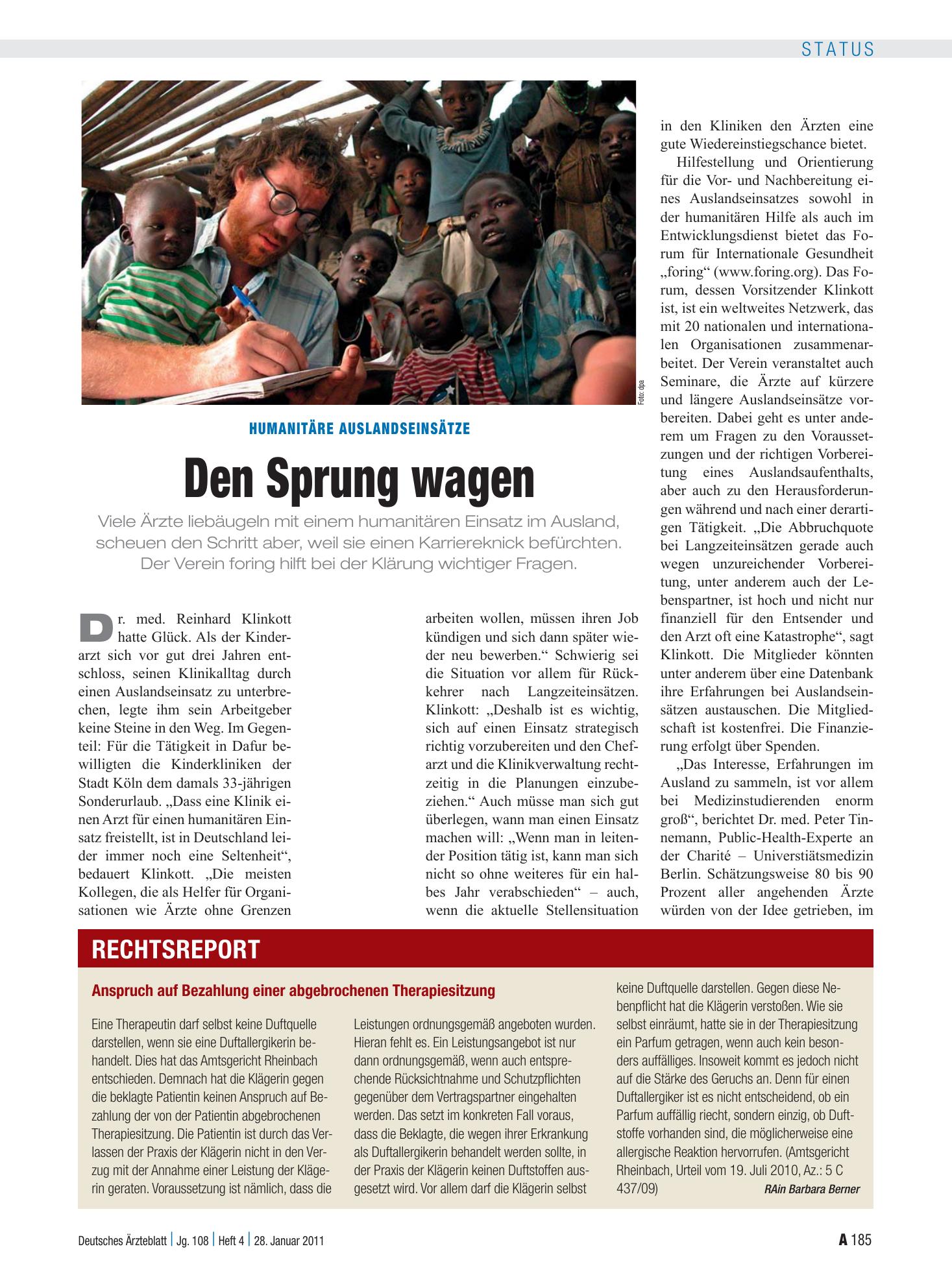 Vorschauseite 1: Humanitäre Auslandseinsätze: Den Sprung wagen – Deutsches Ärzteblatt
