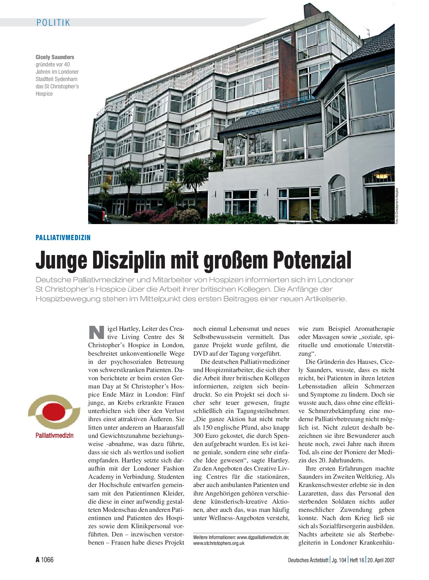 Vorschauseite 1: Palliativmedizin: Junge Disziplin mit großem Potenzial – Deutsches Ärzteblatt