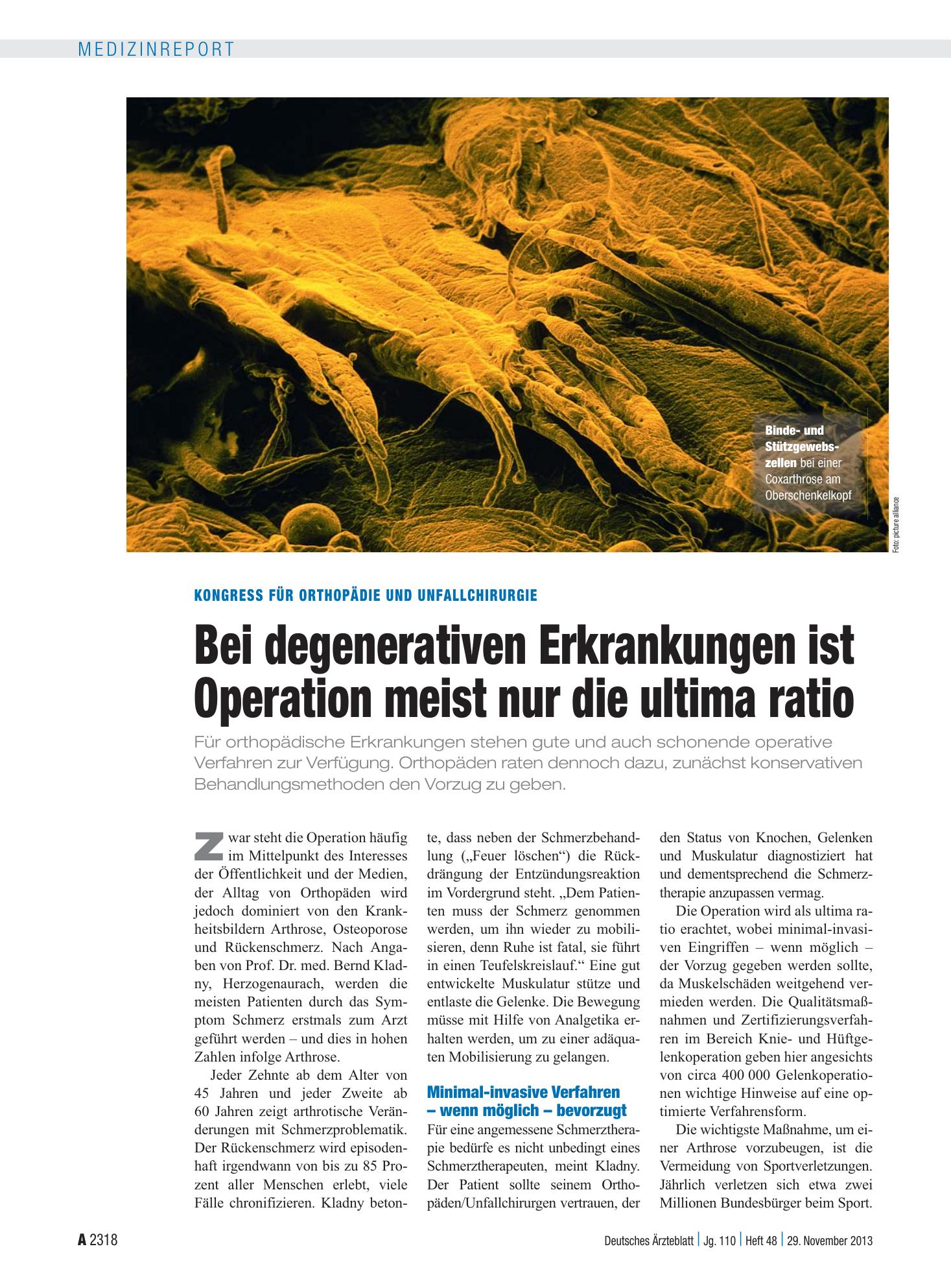 Vorschauseite 1: Kongress für Orthopädie und Unfallchirurgie: Bei degenerativen Erkrankungen ist Operation meist nur die ultima ratio – Deutsches Ärzteblatt