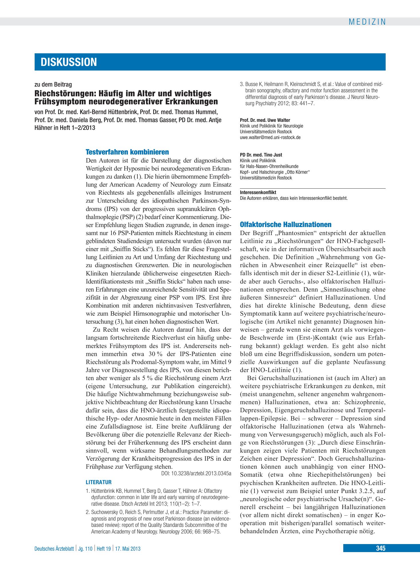 Vorschauseite 1: Olfaktorische Halluzinationen – Deutsches Ärzteblatt