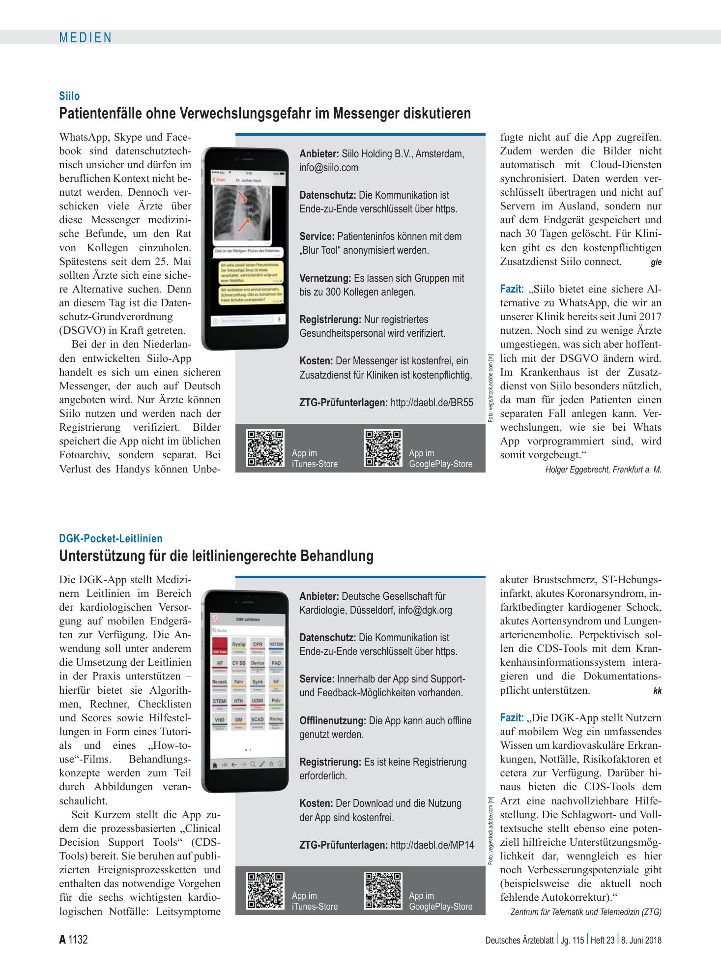 Vorschauseite 1: Siilo: Patientenfälle ohne Verwechslungsgefahr im Messenger diskutieren – Deutsches Ärzteblatt