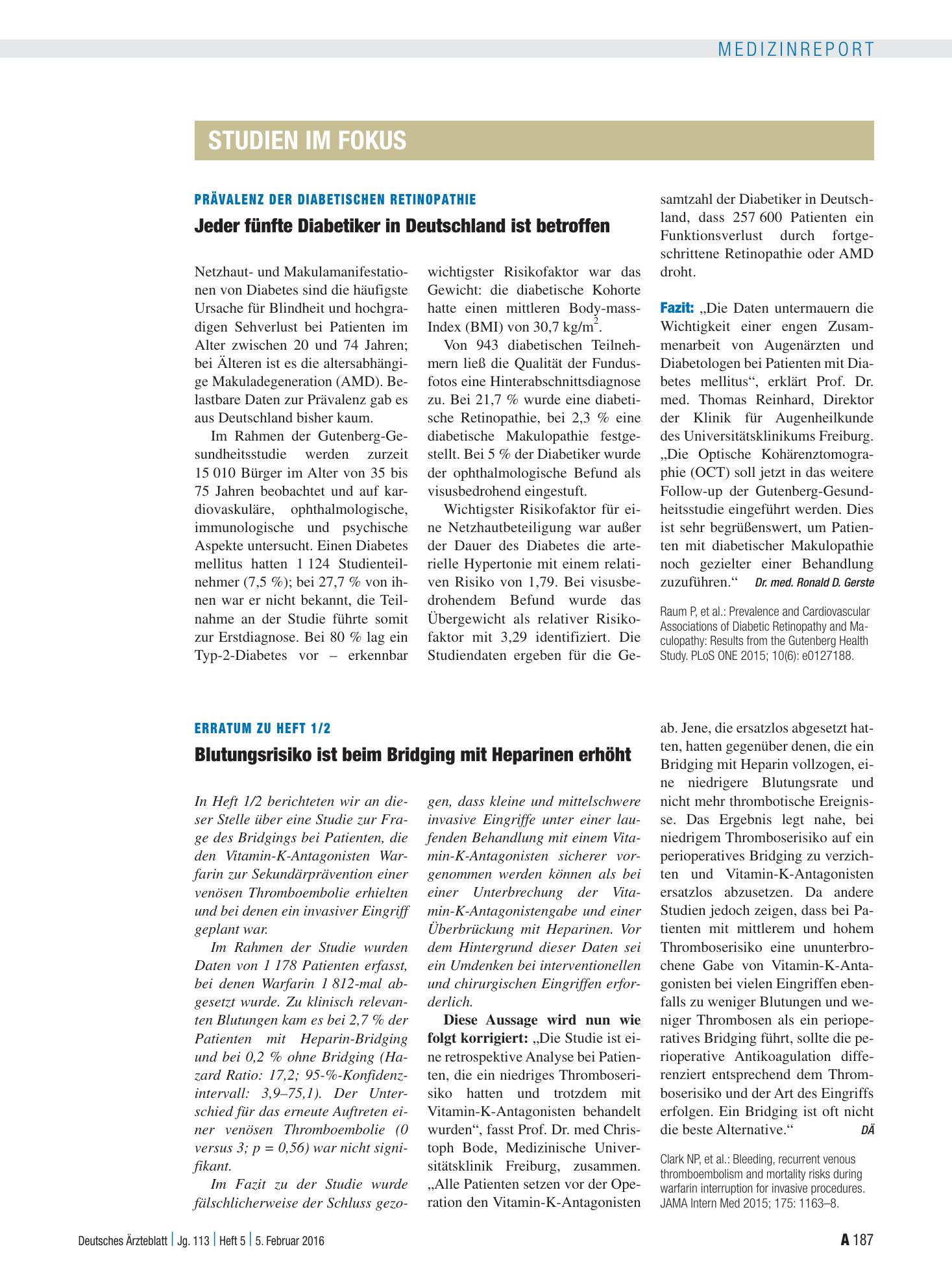 Vorschauseite 1: Erratum zu Heft 1/2: Blutungsrisiko ist beim Bridging mit Heparinen erhöht – Deutsches Ärzteblatt