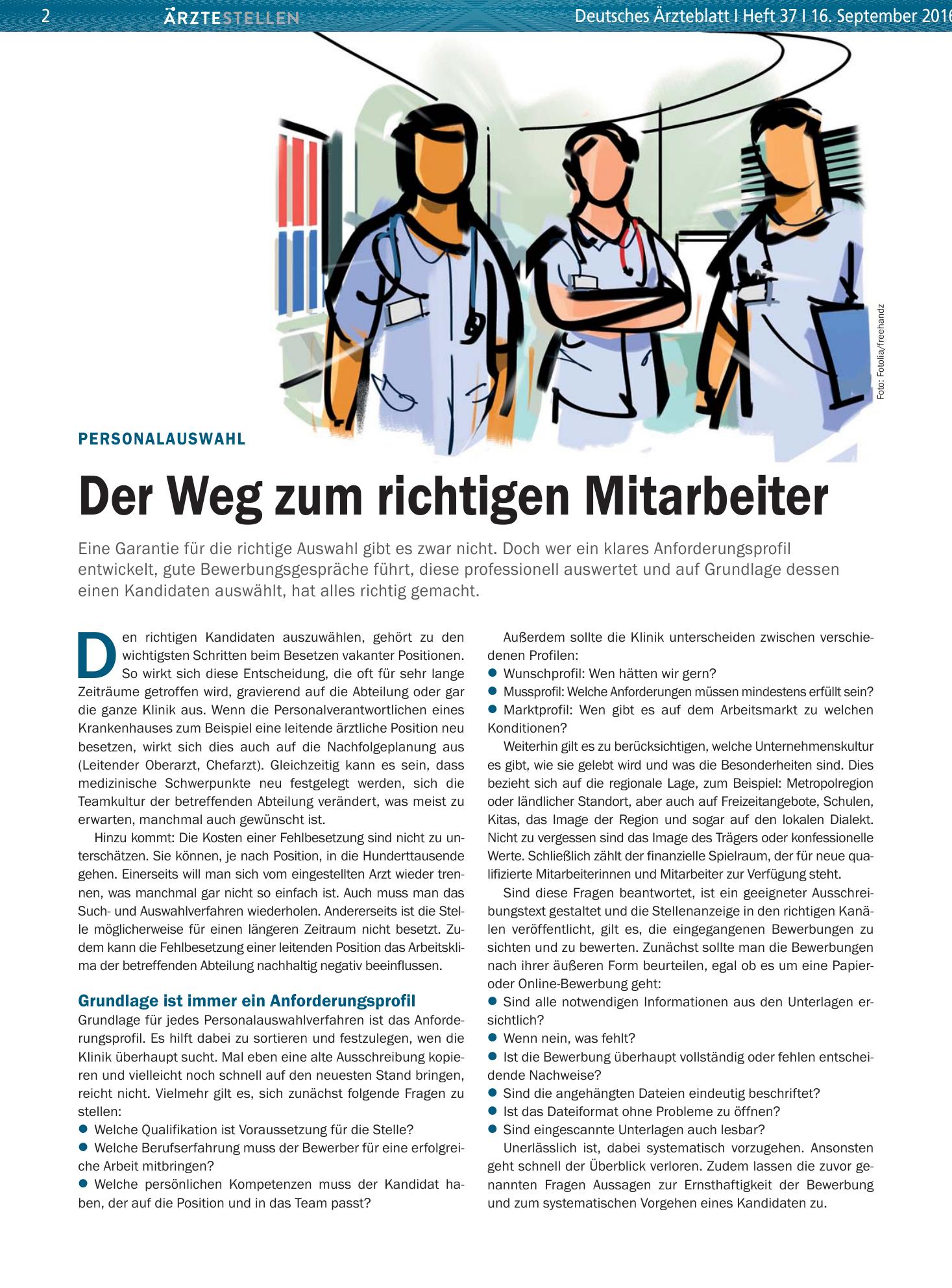 Vorschauseite 1: Personalauswahl: Der Weg zum richtigen Mitarbeiter – Deutsches Ärzteblatt