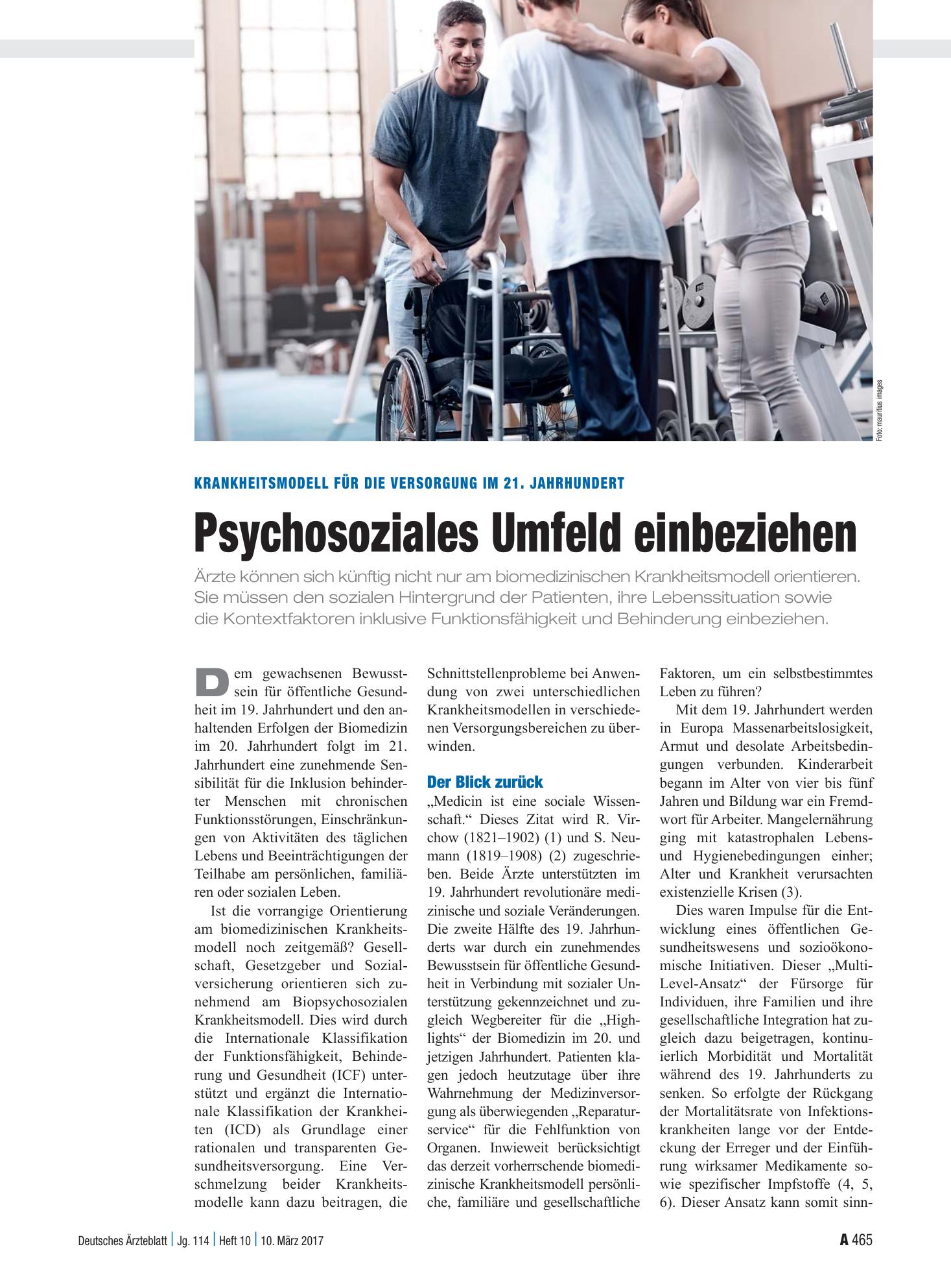 Vorschauseite 1: Krankheitsmodell für die Versorgung im 21. Jahrhundert: Psychosoziales Umfeld einbeziehen – Deutsches Ärzteblatt