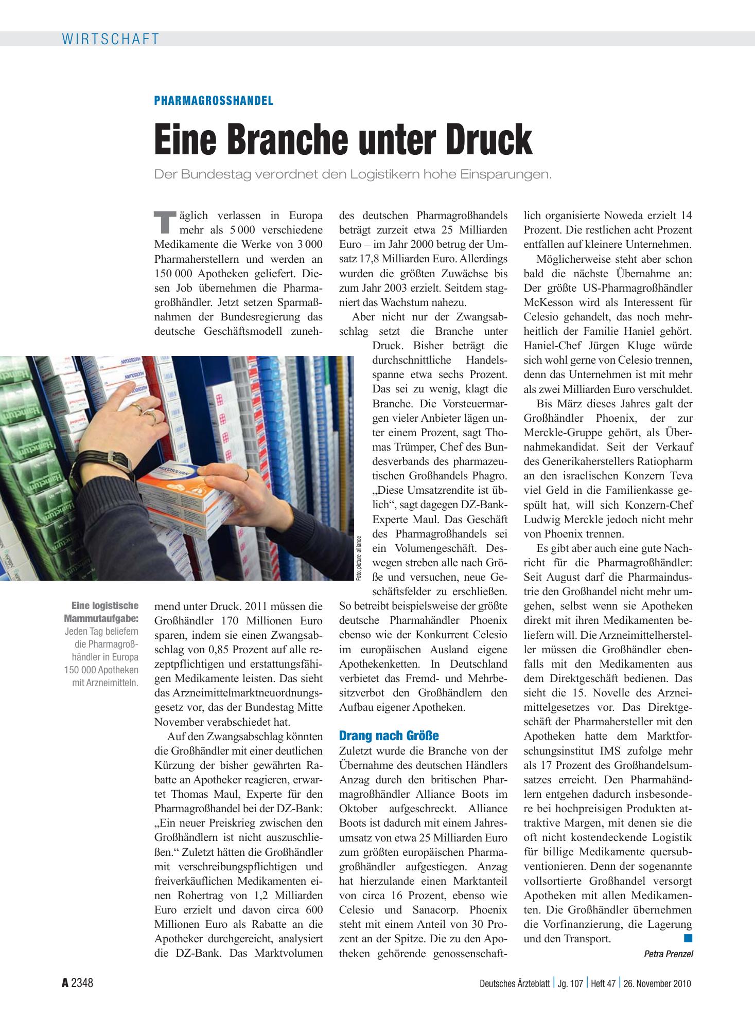 Vorschauseite 1: Pharmagrosshandel: Eine Branche unter Druck – Deutsches Ärzteblatt