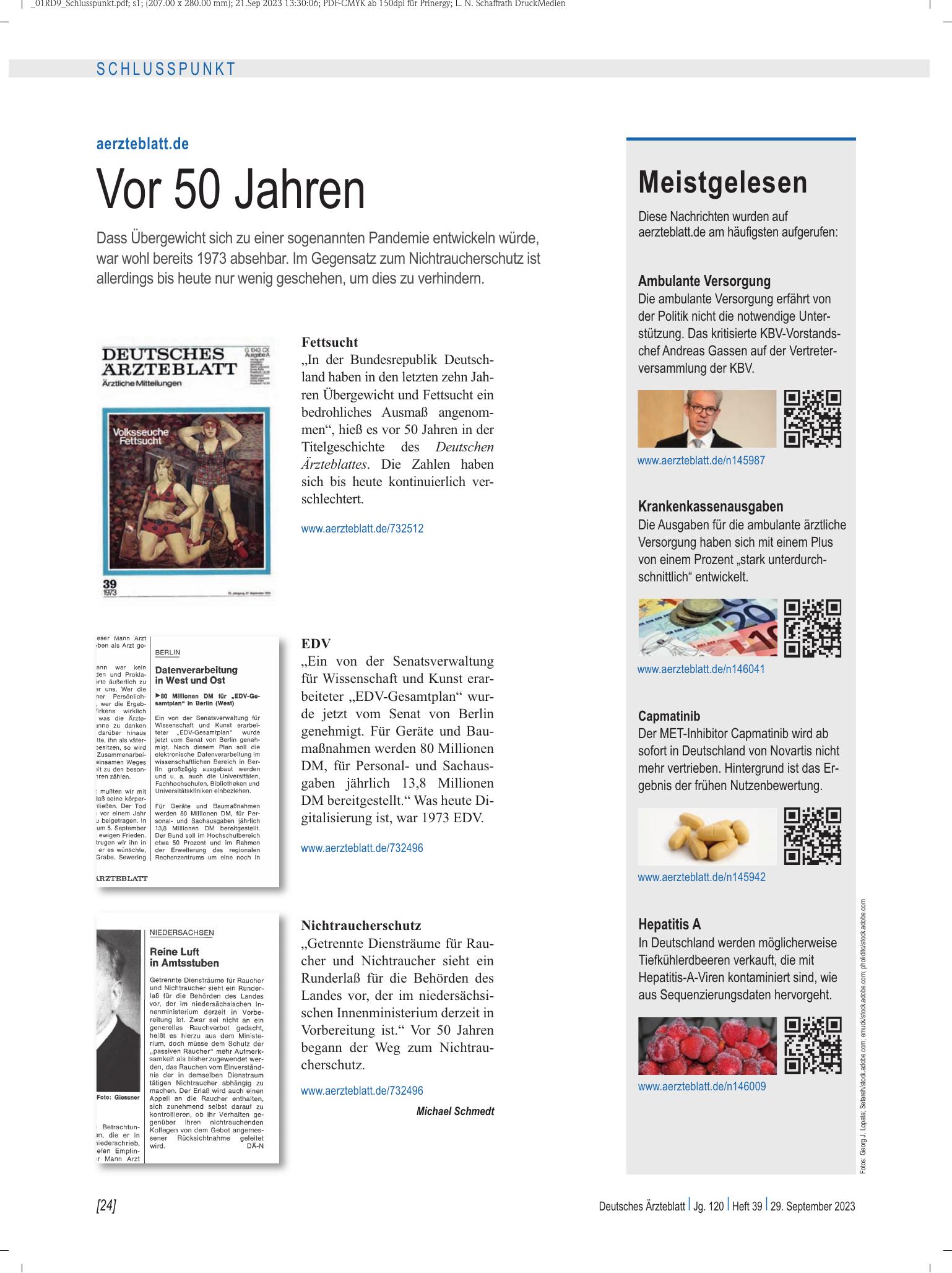 Vorschauseite 1: Meistgelesen – Deutsches Ärzteblatt