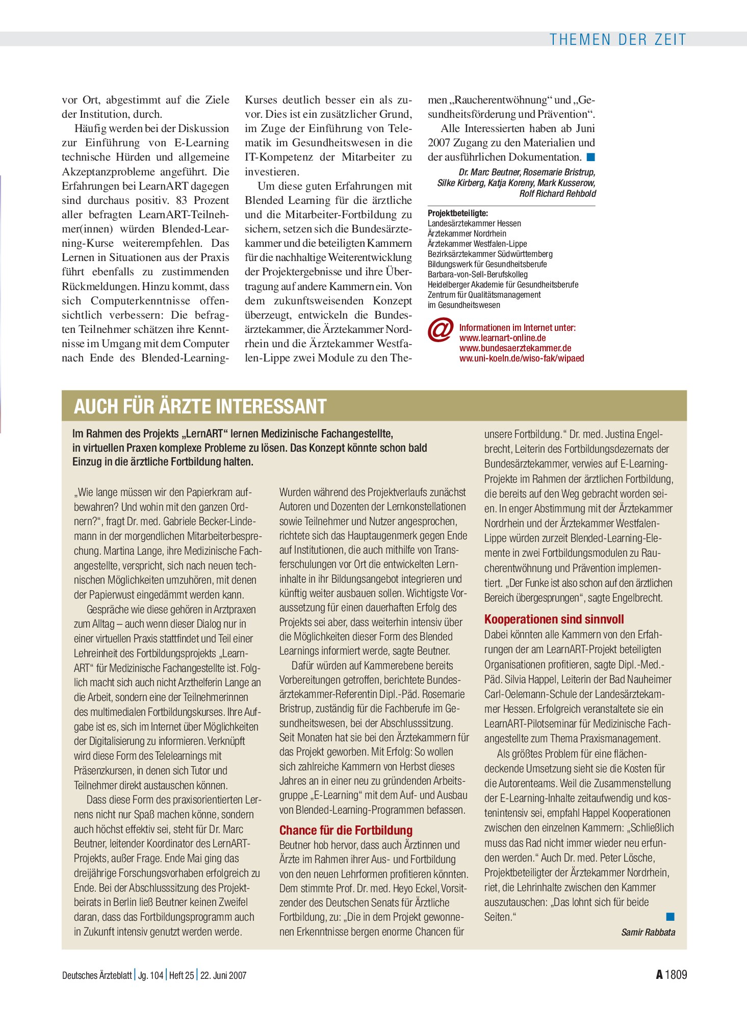 Vorschauseite 1: Auch für Ärzte interessant – Deutsches Ärzteblatt