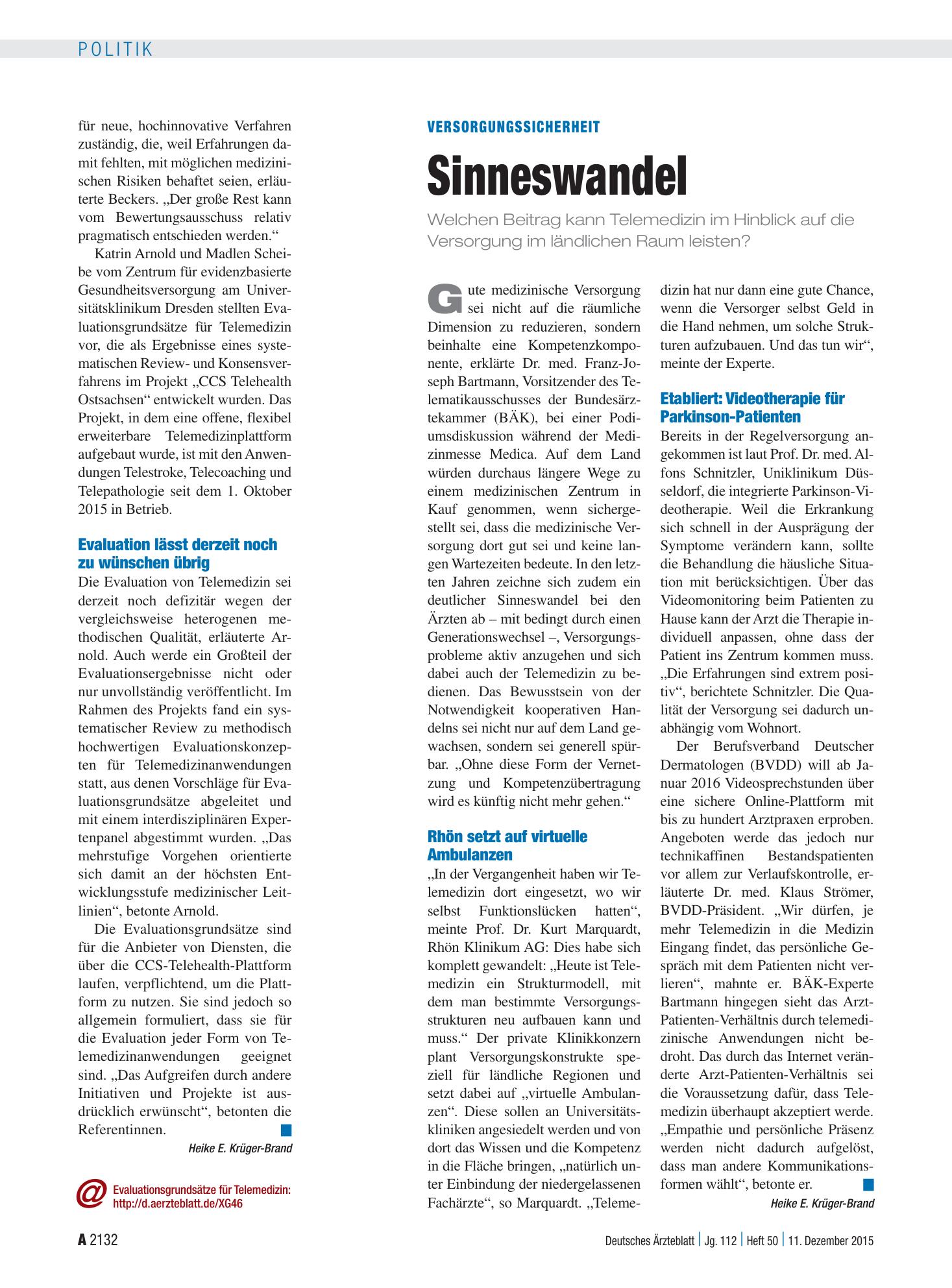 Vorschauseite 1: Versorgungssicherheit: Sinneswandel – Deutsches Ärzteblatt