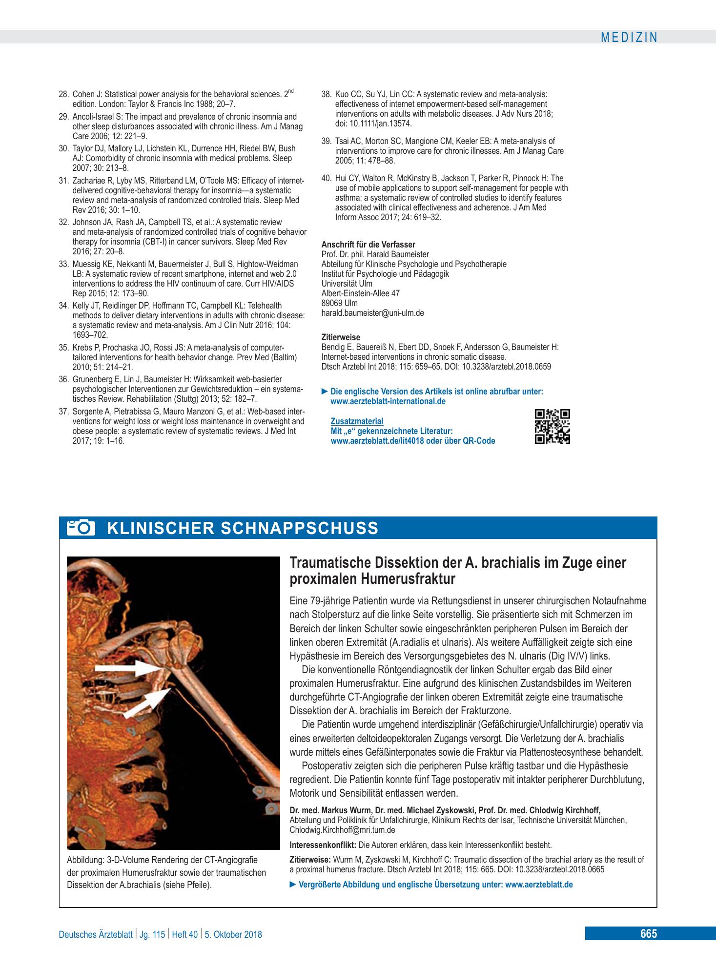 Vorschauseite 1: Traumatische Dissektion der A. brachialis im Zuge einer proximalen Humerusfraktur – Deutsches Ärzteblatt
