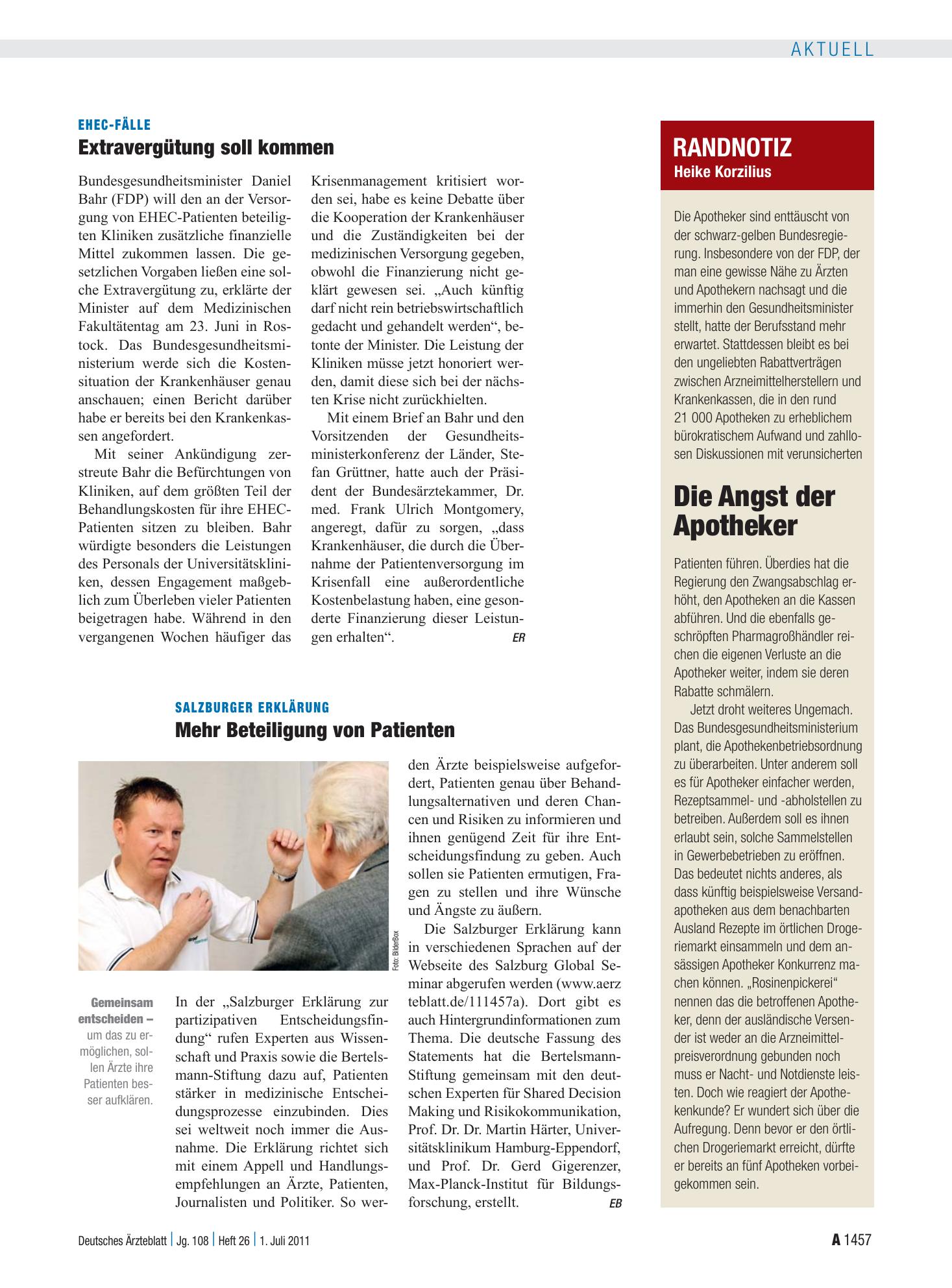 Vorschauseite 1: Randnotiz: Die Angst der Apotheker – Deutsches Ärzteblatt
