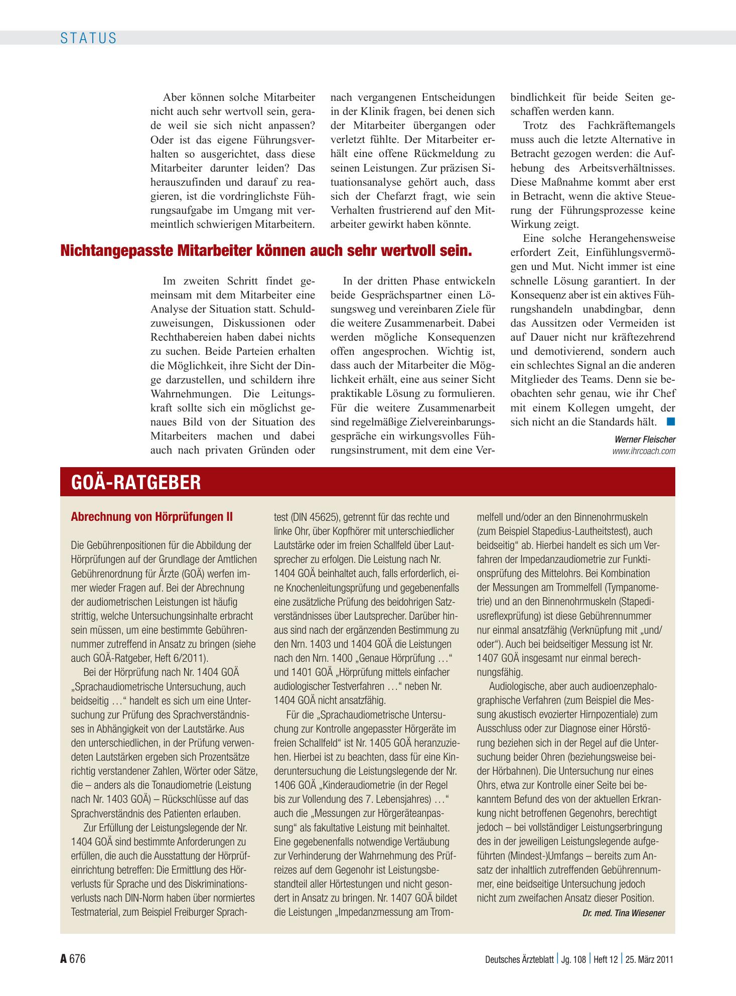 Vorschauseite 1: Abrechnung von Hörprüfungen II – Deutsches Ärzteblatt