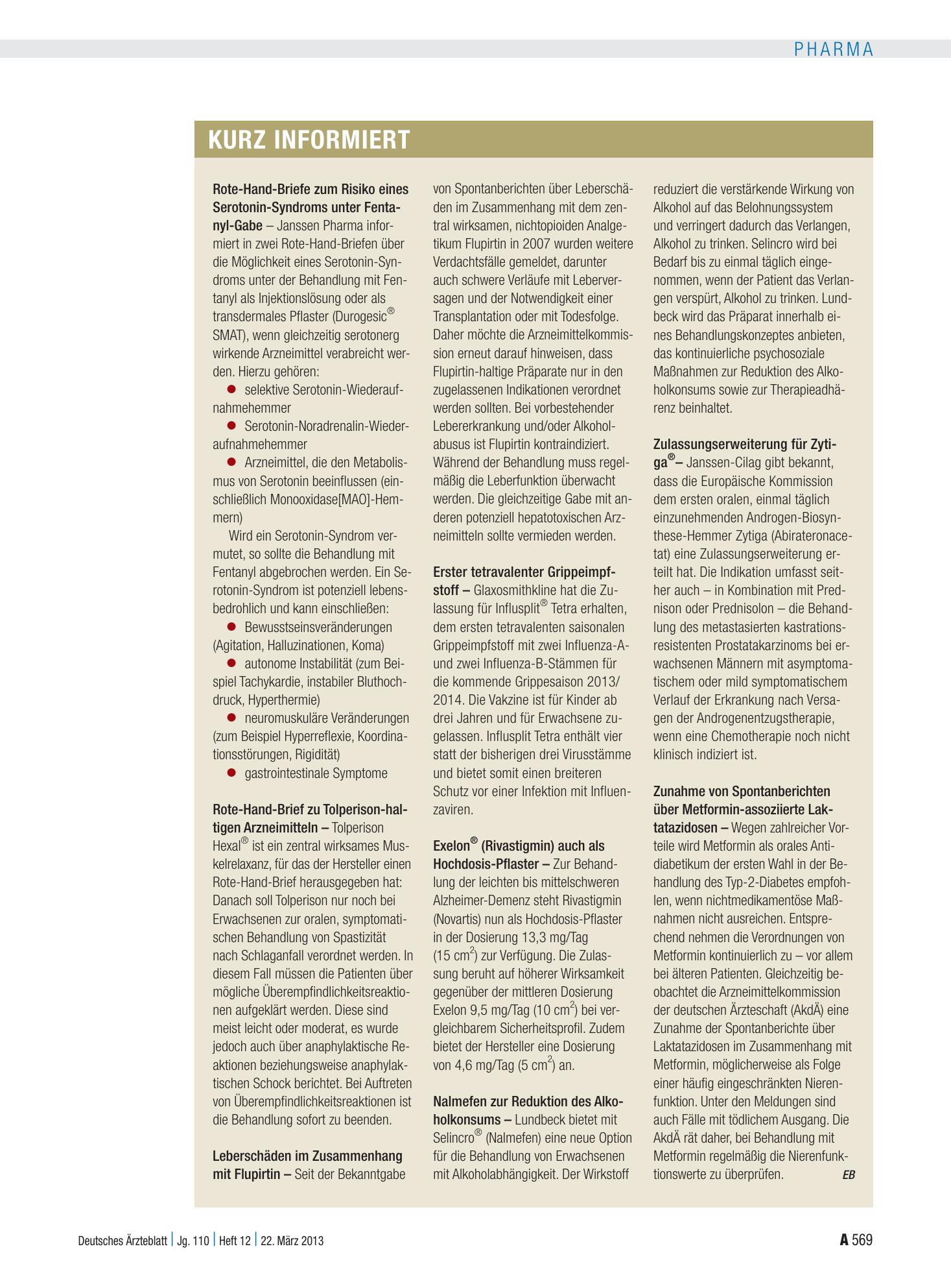 Vorschauseite 1: Kurz informiert – Deutsches Ärzteblatt