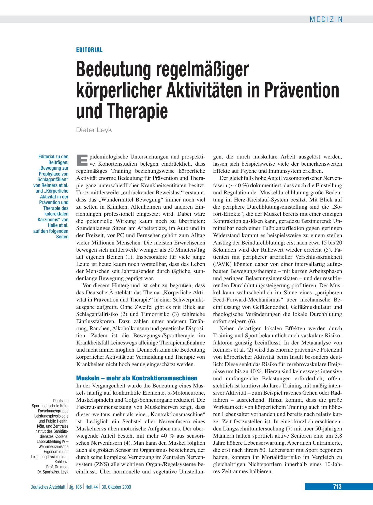 Vorschauseite 1: Bewegung zur Prophylaxe von Schlaganfällen – Deutsches Ärzteblatt