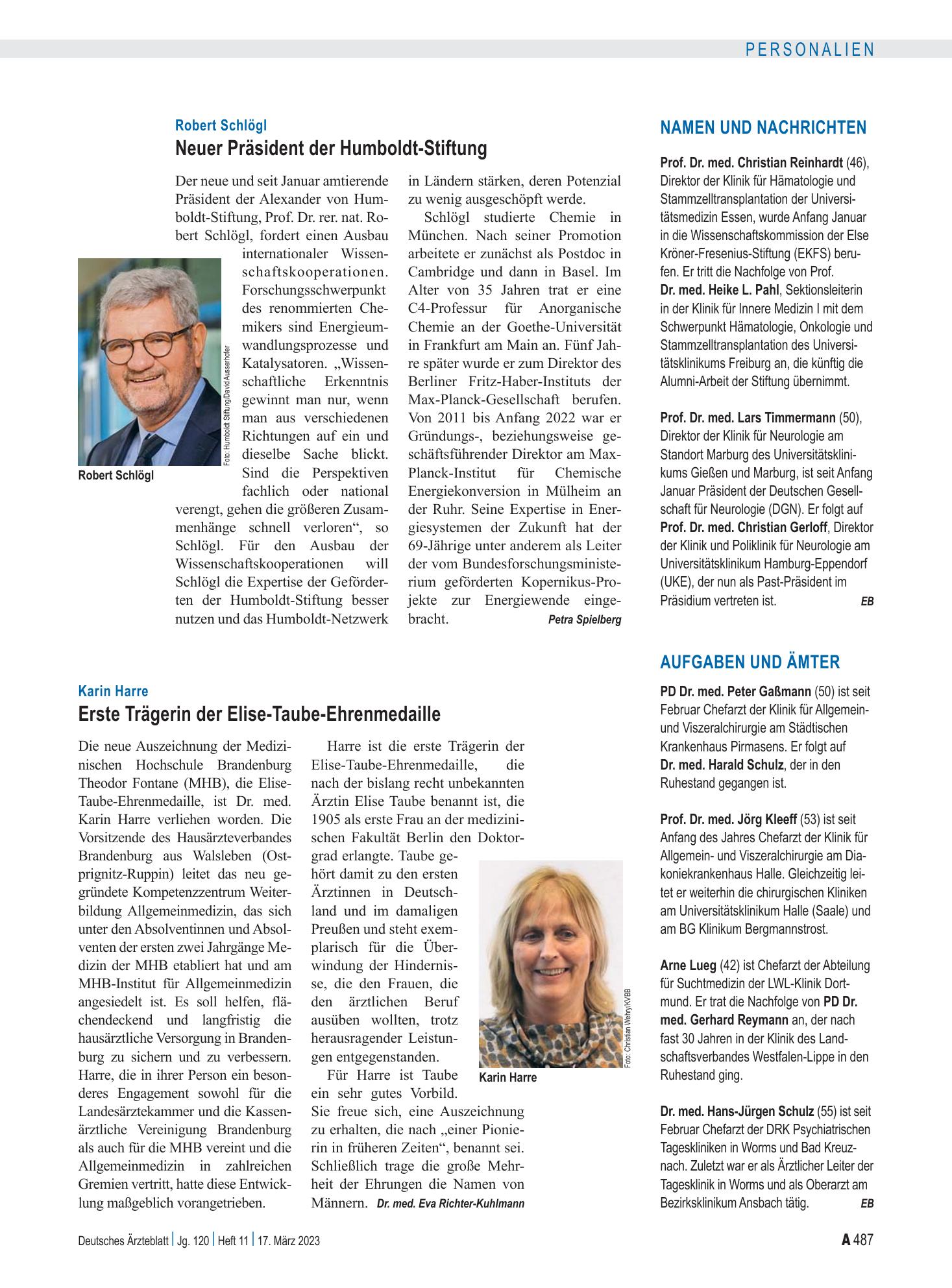 Vorschauseite 1: Aufgaben und Ämter – Deutsches Ärzteblatt