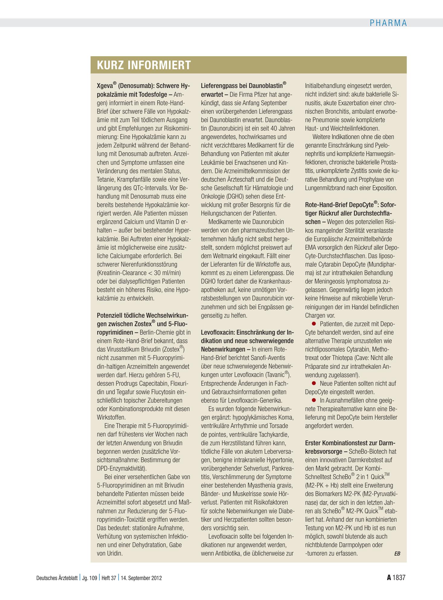 Vorschauseite 1: Kurz informiert – Deutsches Ärzteblatt