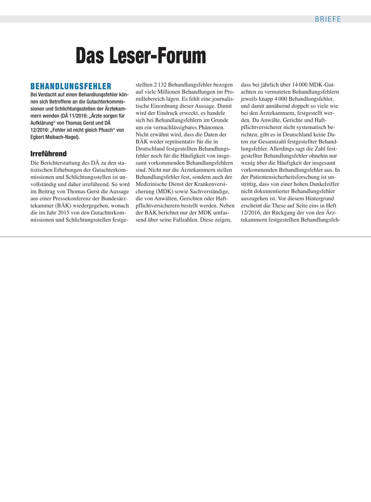 Vorschauseite 1: Behandlungsfehler: Irreführend – Deutsches Ärzteblatt