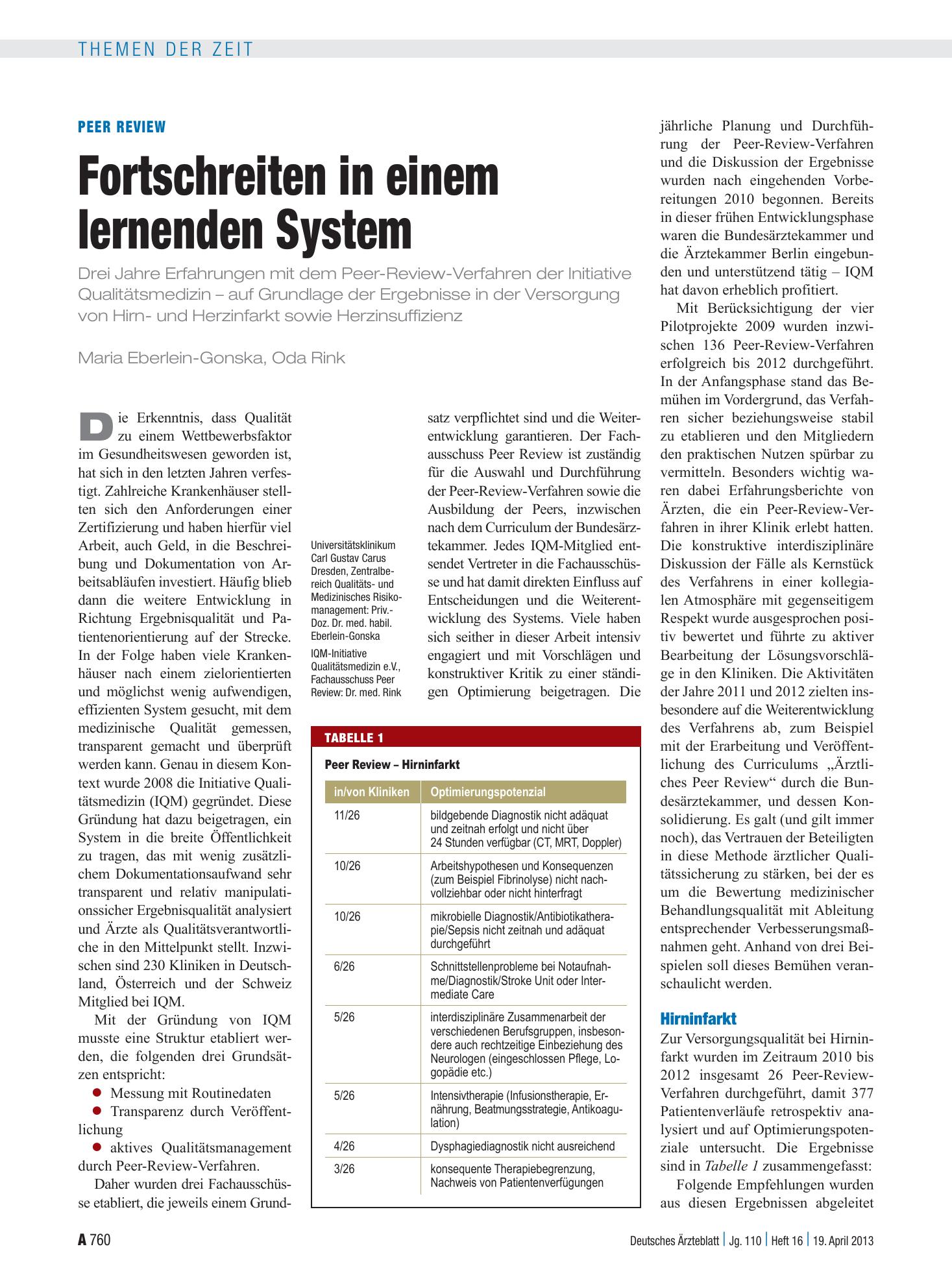 Vorschauseite 1: Peer Review: Fortschreiten in einem lernenden System – Deutsches Ärzteblatt