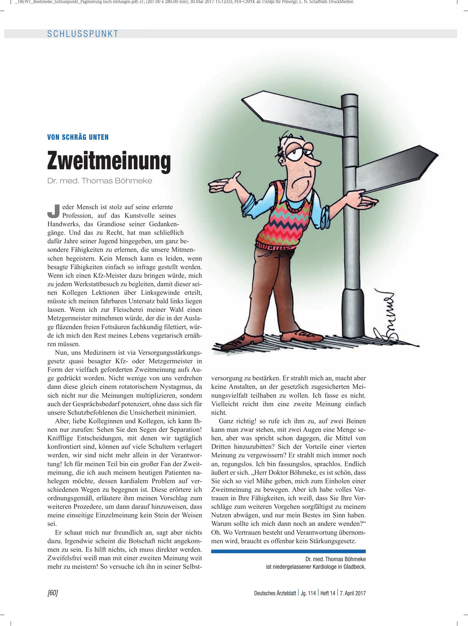 Vorschauseite 1: Von Schräg unten: Zweitmeinung – Deutsches Ärzteblatt