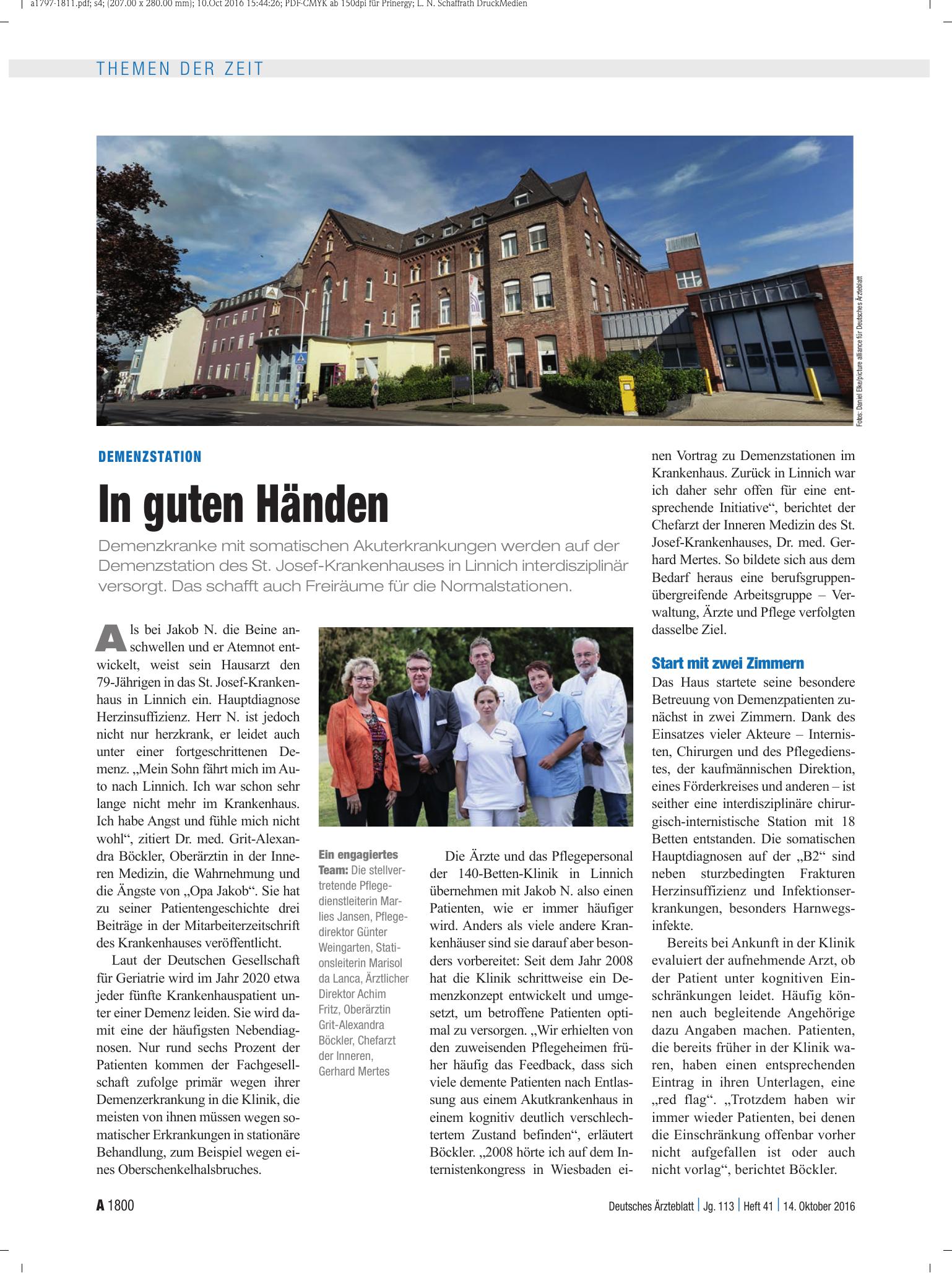 Vorschauseite 1: Demenzstation: In guten Händen – Deutsches Ärzteblatt