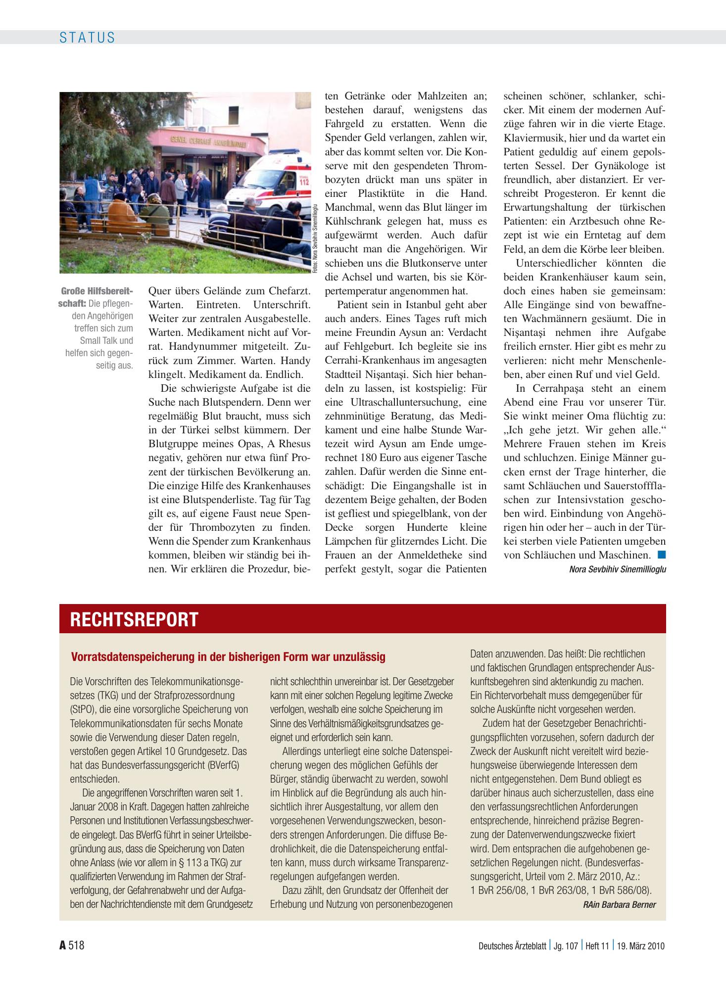 Vorschauseite 1: Vorratsdatenspeicherung in der bisherigen Form war unzulässig – Deutsches Ärzteblatt