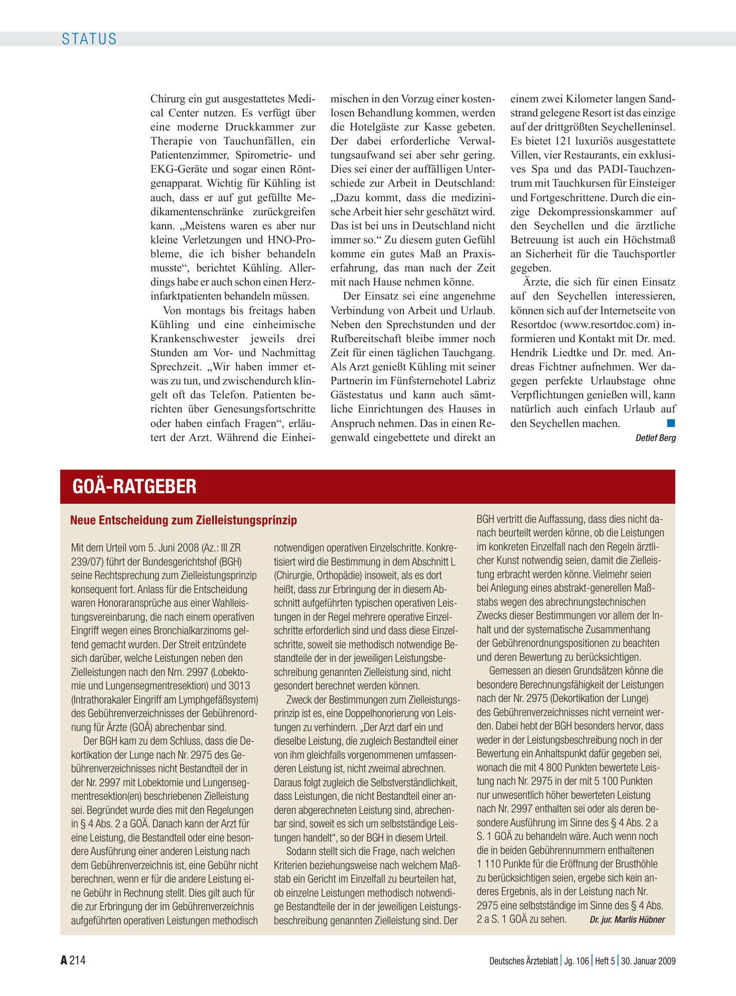 Vorschauseite 1: Neue Entscheidung zum Zielleistungsprinzip – Deutsches Ärzteblatt