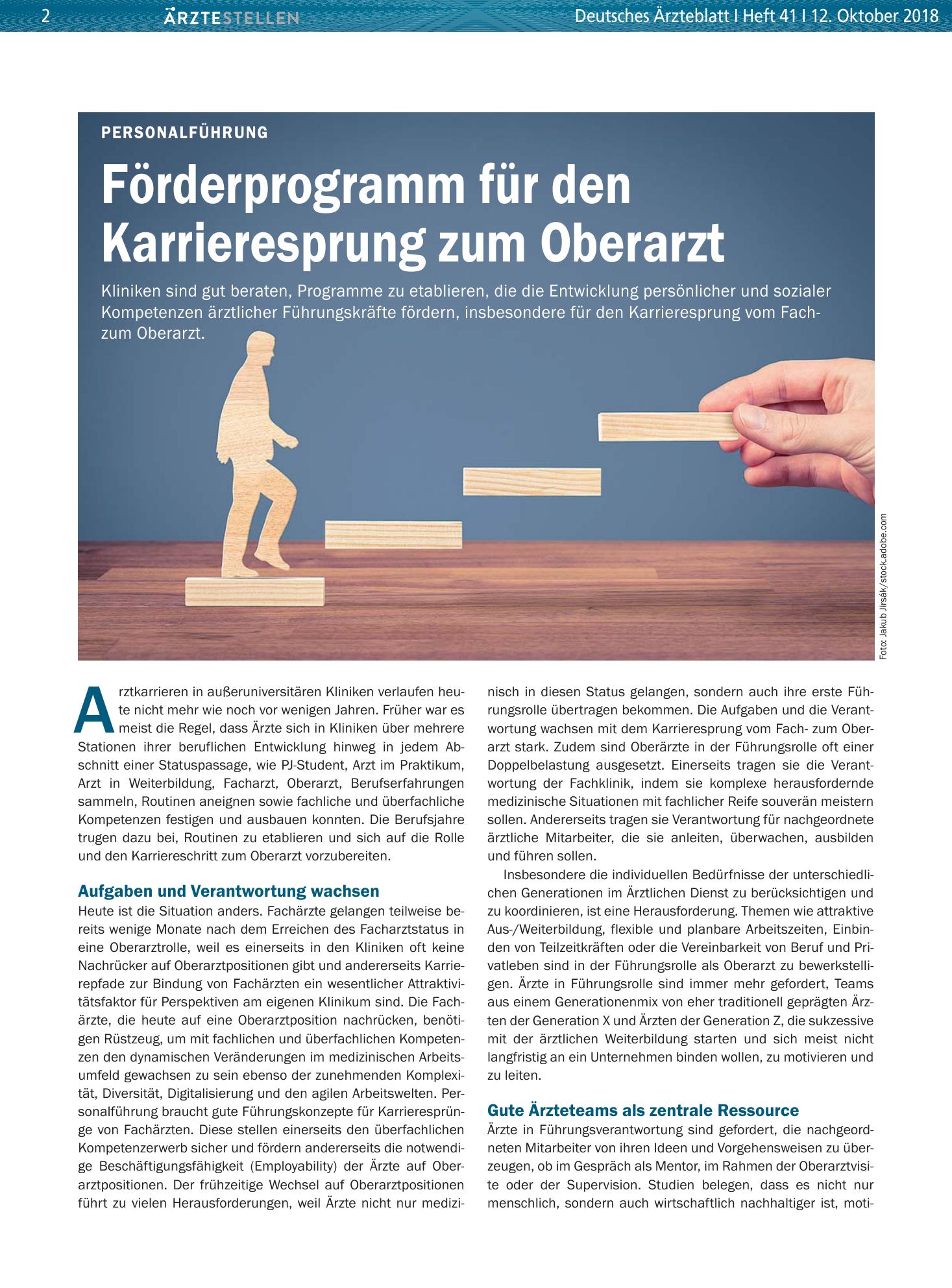 Vorschauseite 1: Personalführung: Förderprogramm für den Karrieresprung zum Oberarzt – Deutsches Ärzteblatt