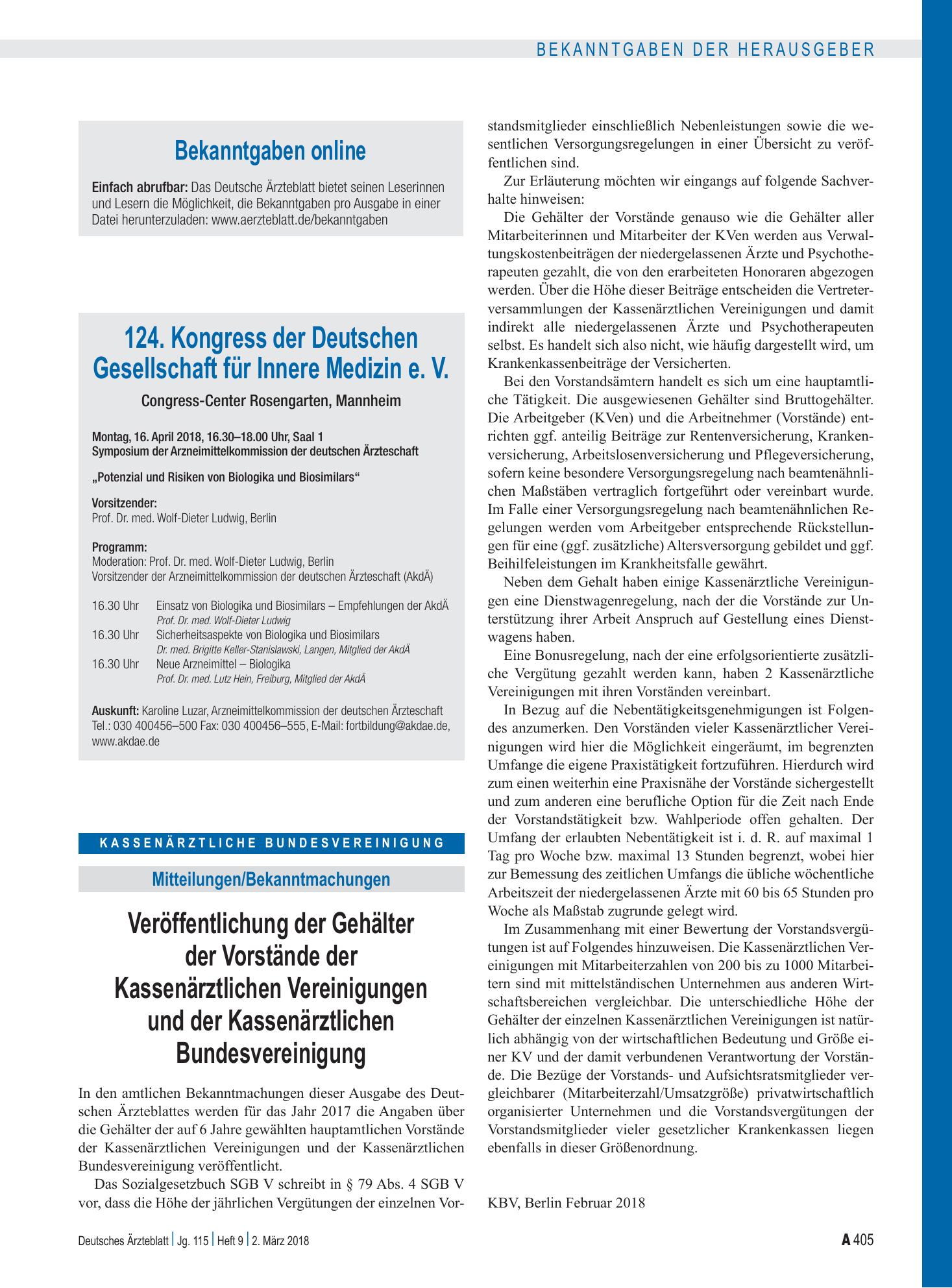 Vorschauseite 1: Bekanntgaben online – Deutsches Ärzteblatt