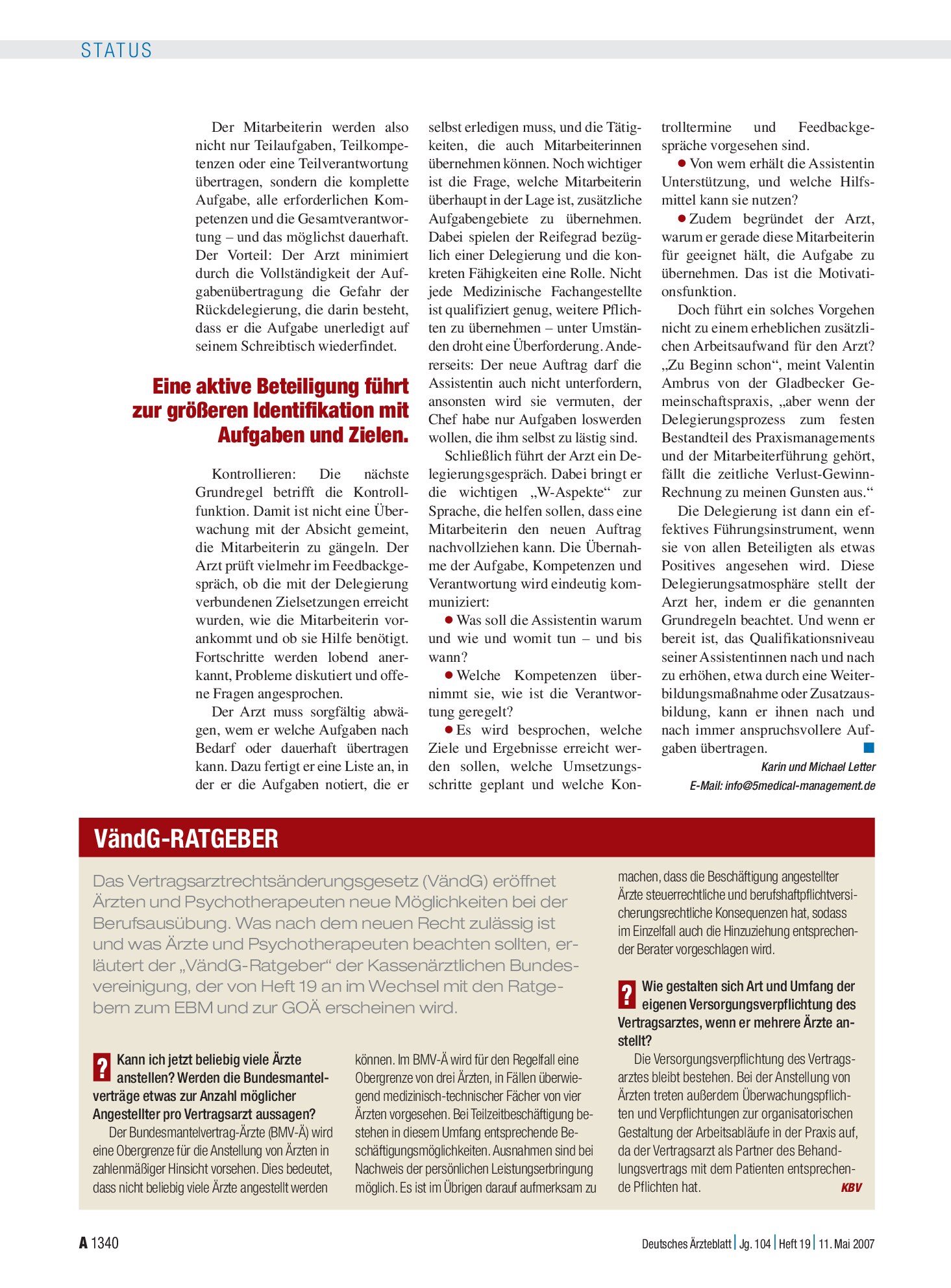 Vorschauseite 1: VändG-Ratgeber – Deutsches Ärzteblatt