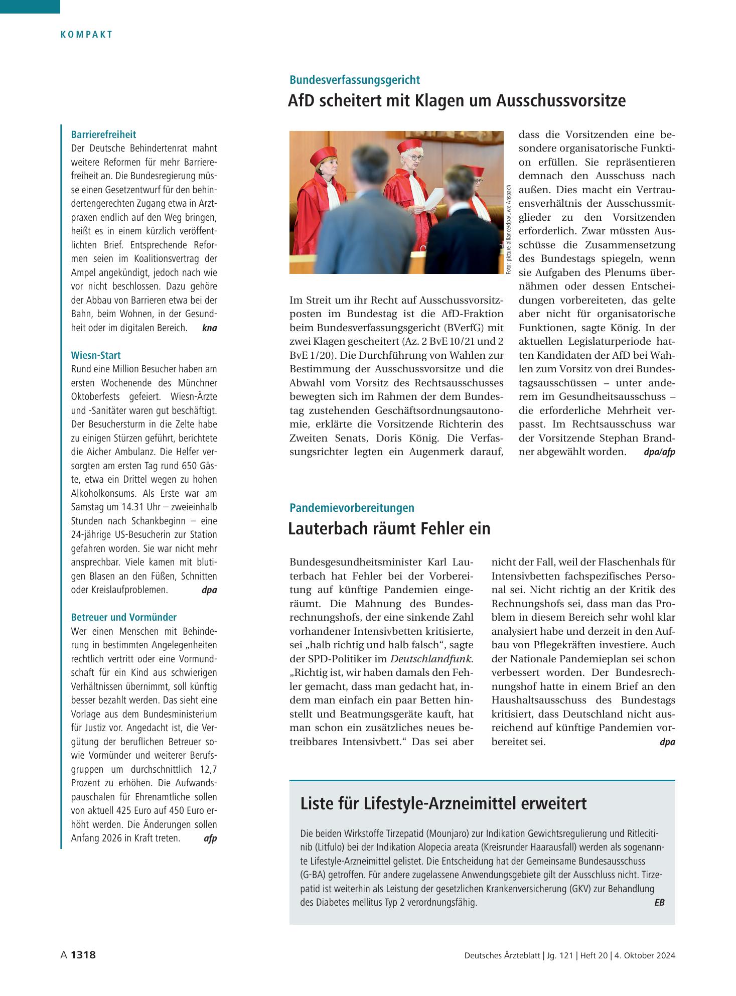 Vorschauseite 1: Pandemievorbereitungen: Lauterbach räumt Fehler ein – Deutsches Ärzteblatt