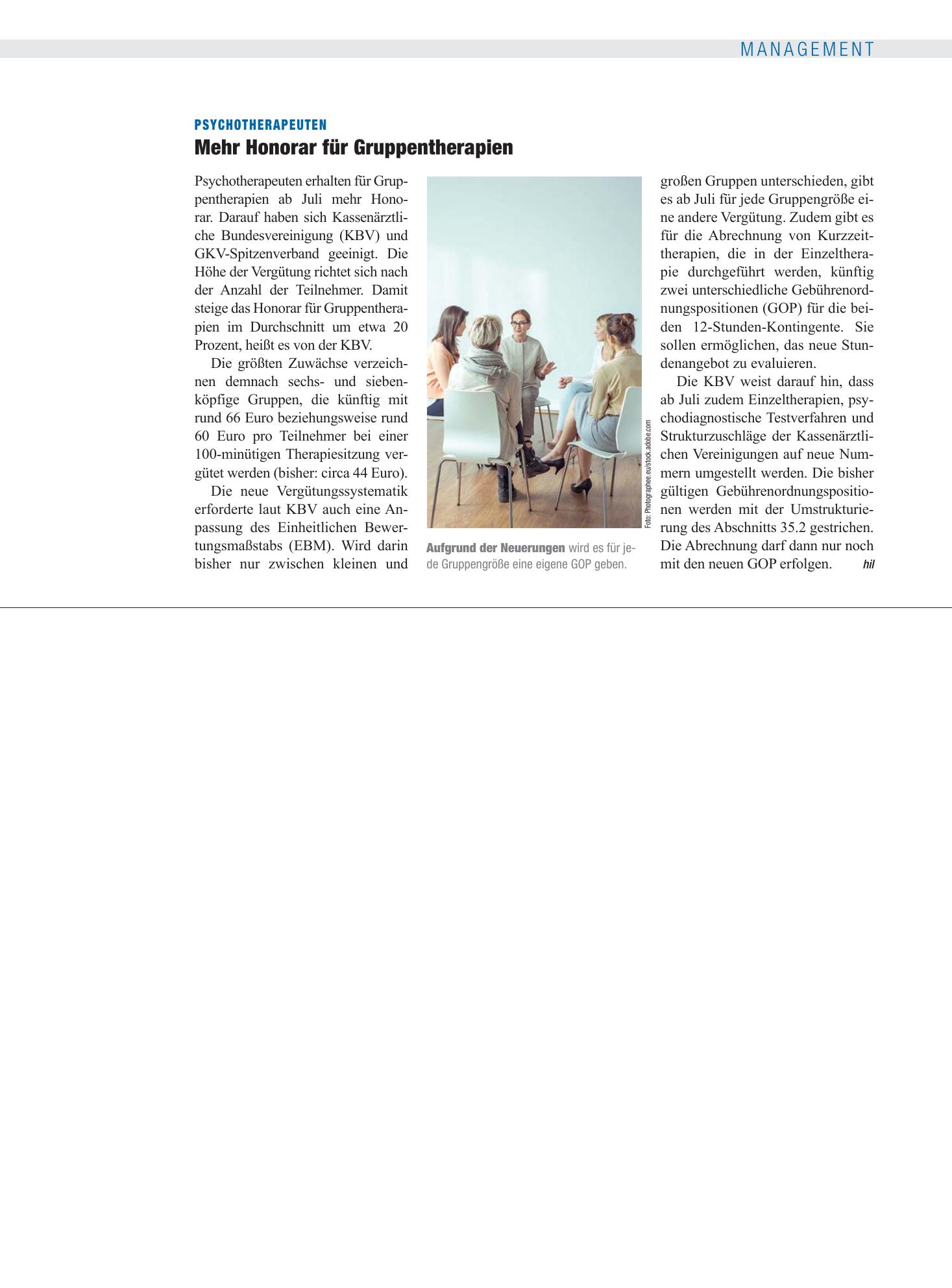 Vorschauseite 1: Psychotherapeuten: Mehr Honorar für Gruppentherapien – Deutsches Ärzteblatt