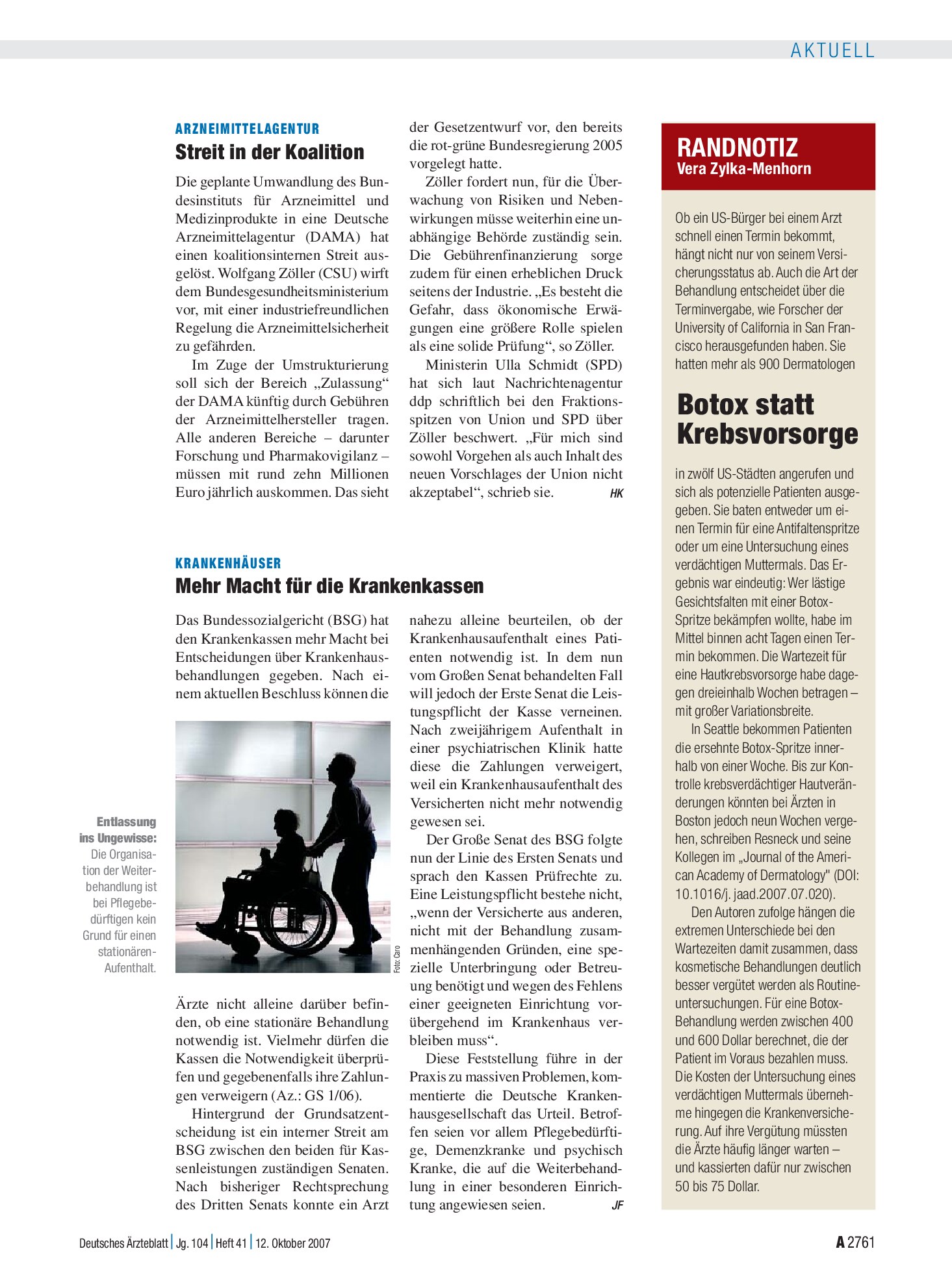 Vorschauseite 1: Arzneimittelagentur: Streit in der Koalition – Deutsches Ärzteblatt